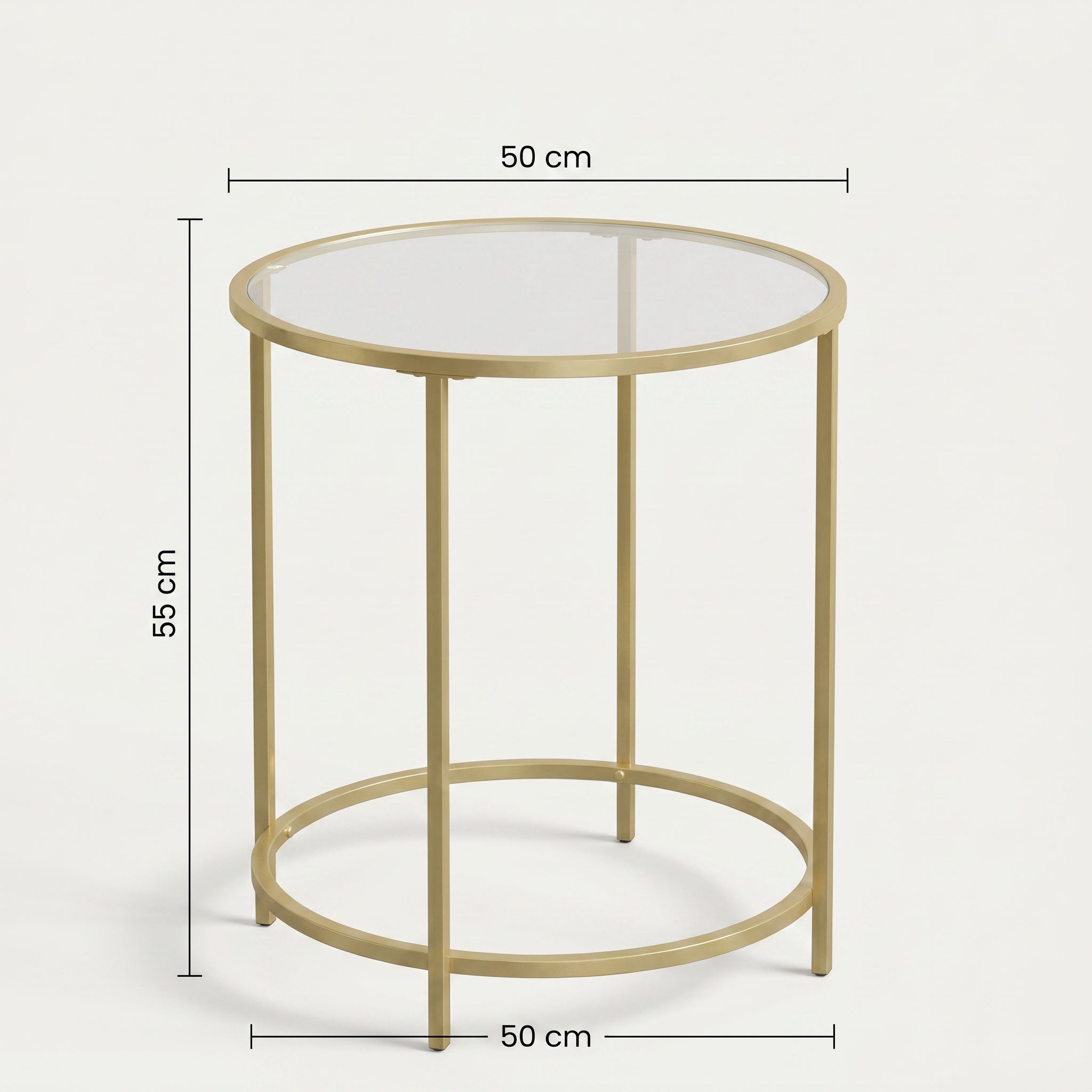 Table d’appoint ronde dorée en verre