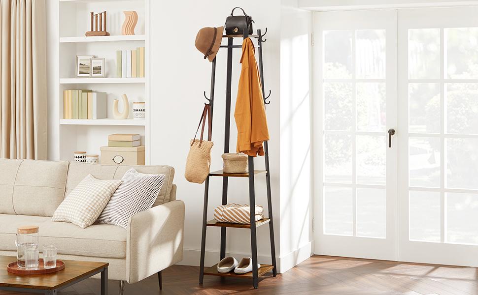 Porte-Manteau avec Étagères en Bois et Métal
