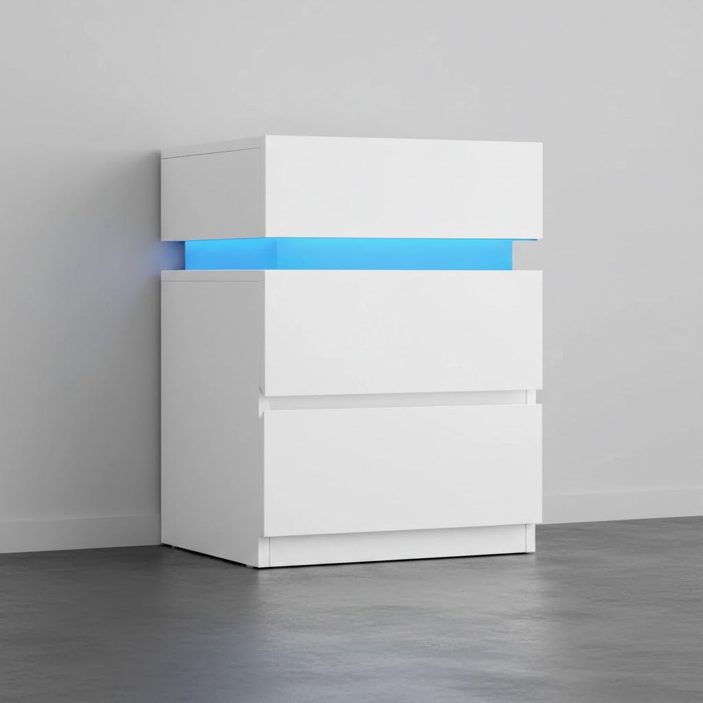 Table de chevet LED 3 tiroirs moderne