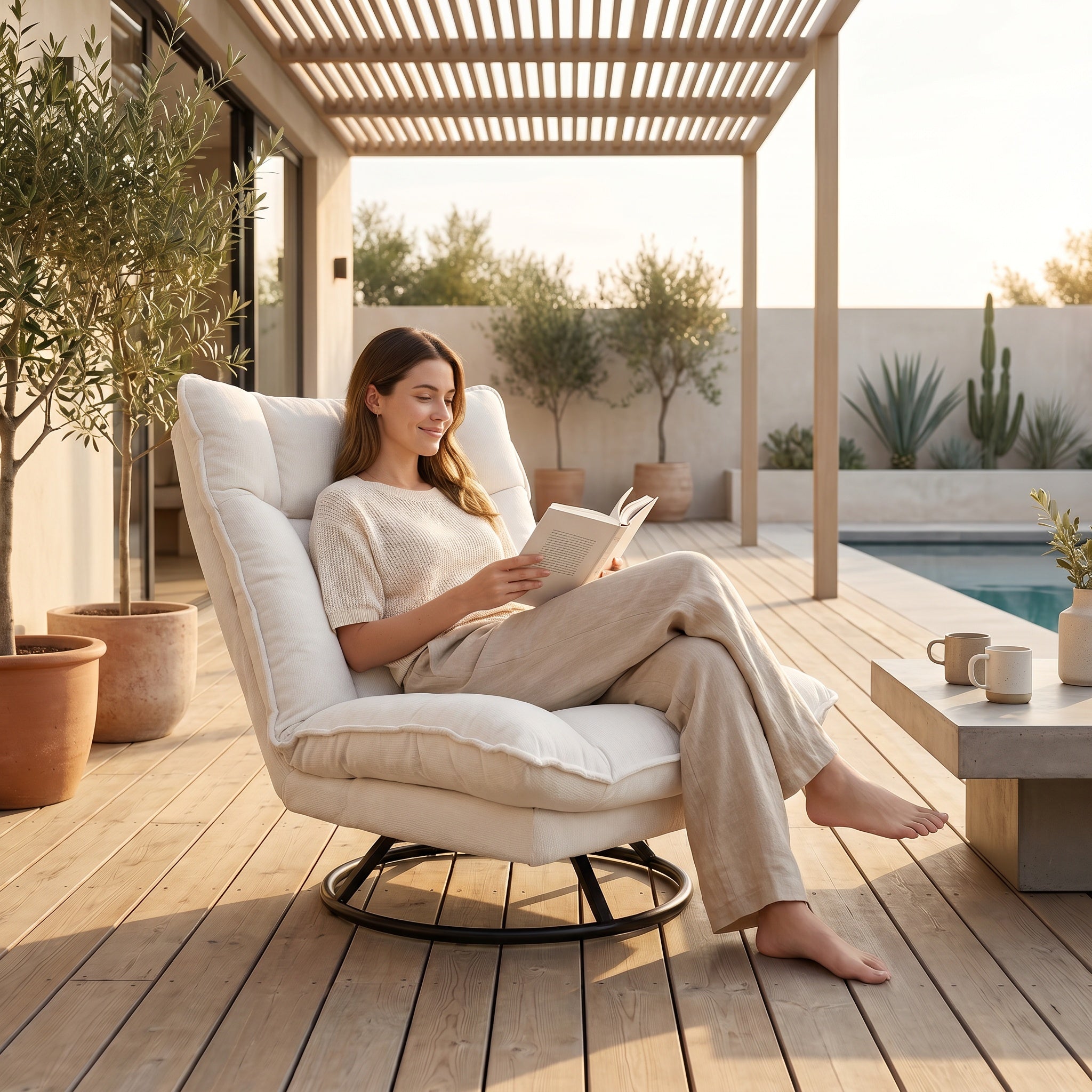 Chaise longue relax extérieure avec coussins épais