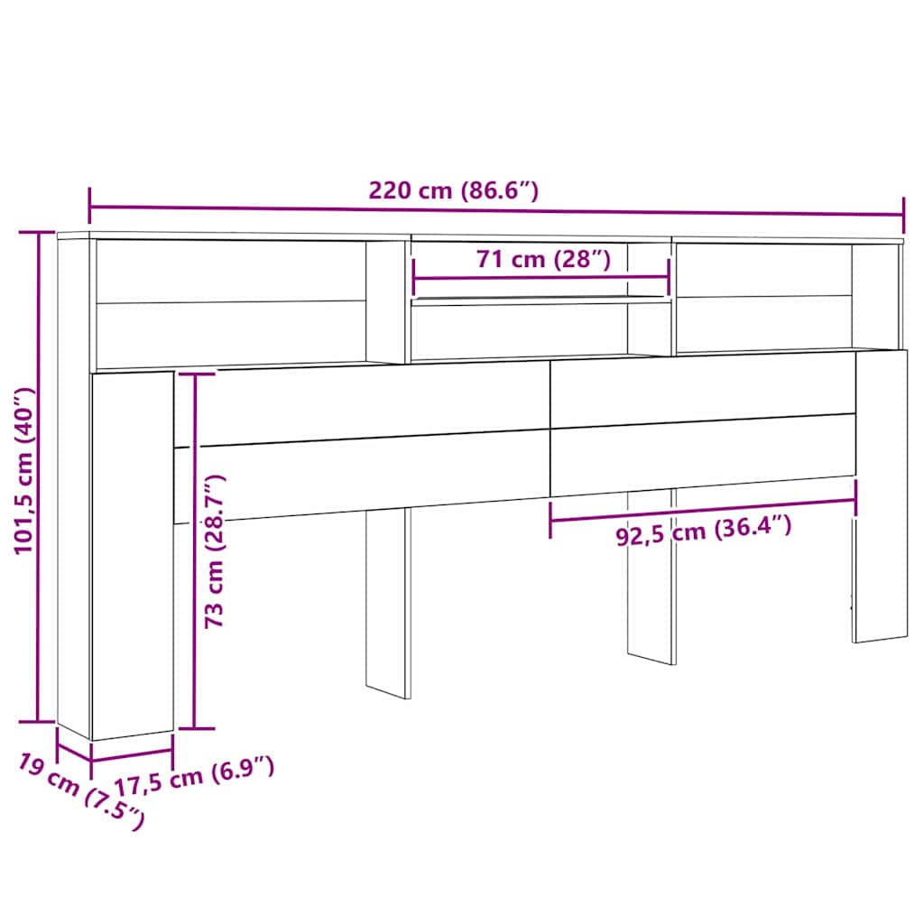 Tête de lit en chêne reconstitué avec étagère 220 cm