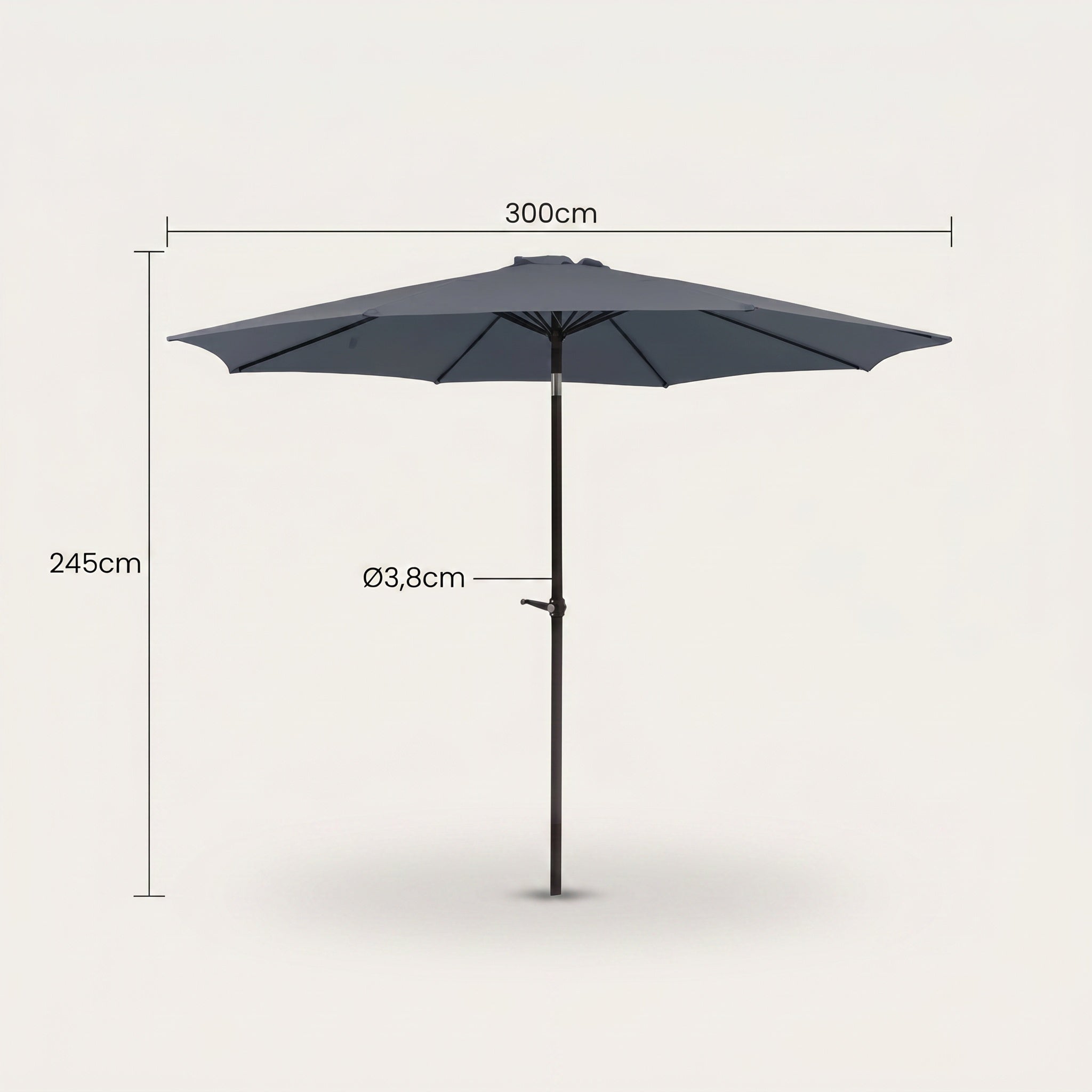 Parasol droit en aluminium à toile grise avec manivelle
