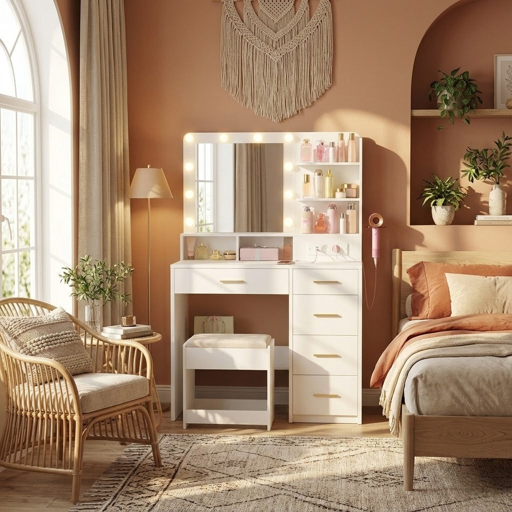 Coiffeuse complète LED avec miroir et tabouret