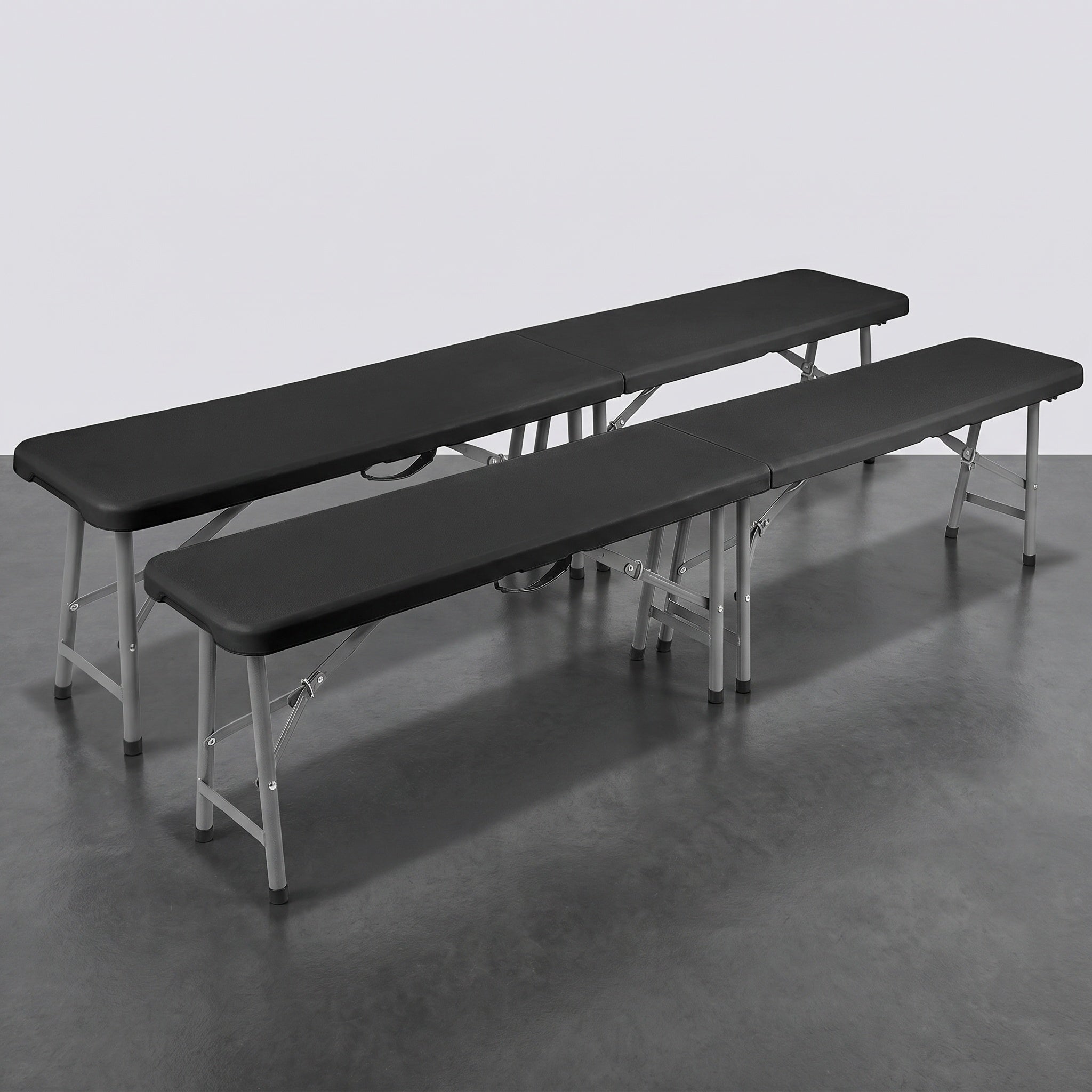 Lot de 2 bancs pliants portables avec assise rembourrée et structure en acier