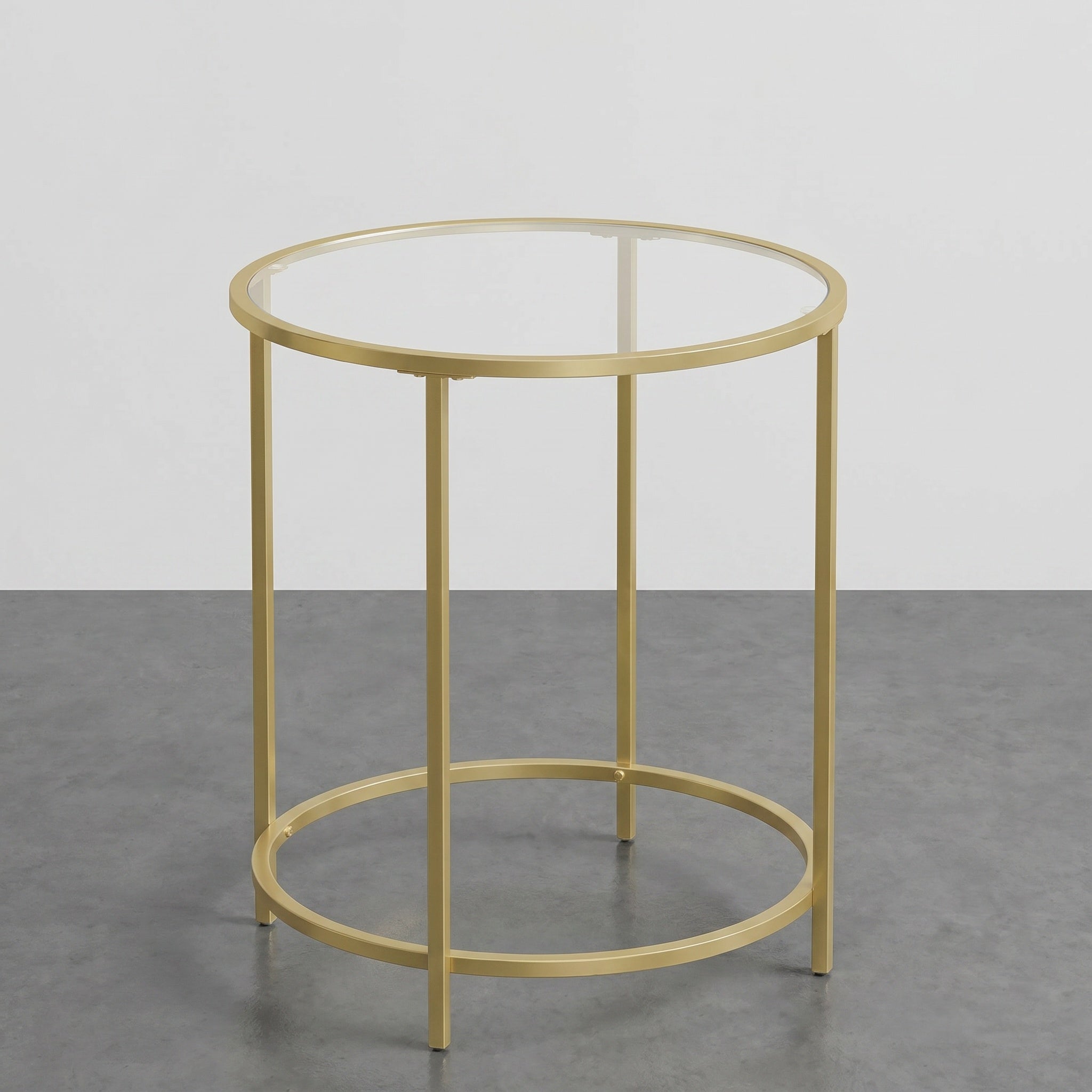 Table d’appoint ronde dorée en verre