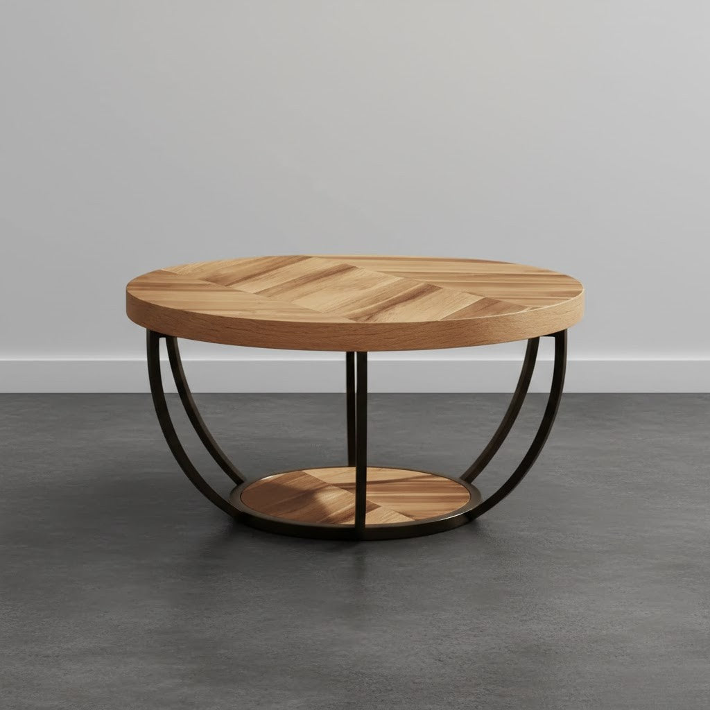 Table basse ronde bois et métal design