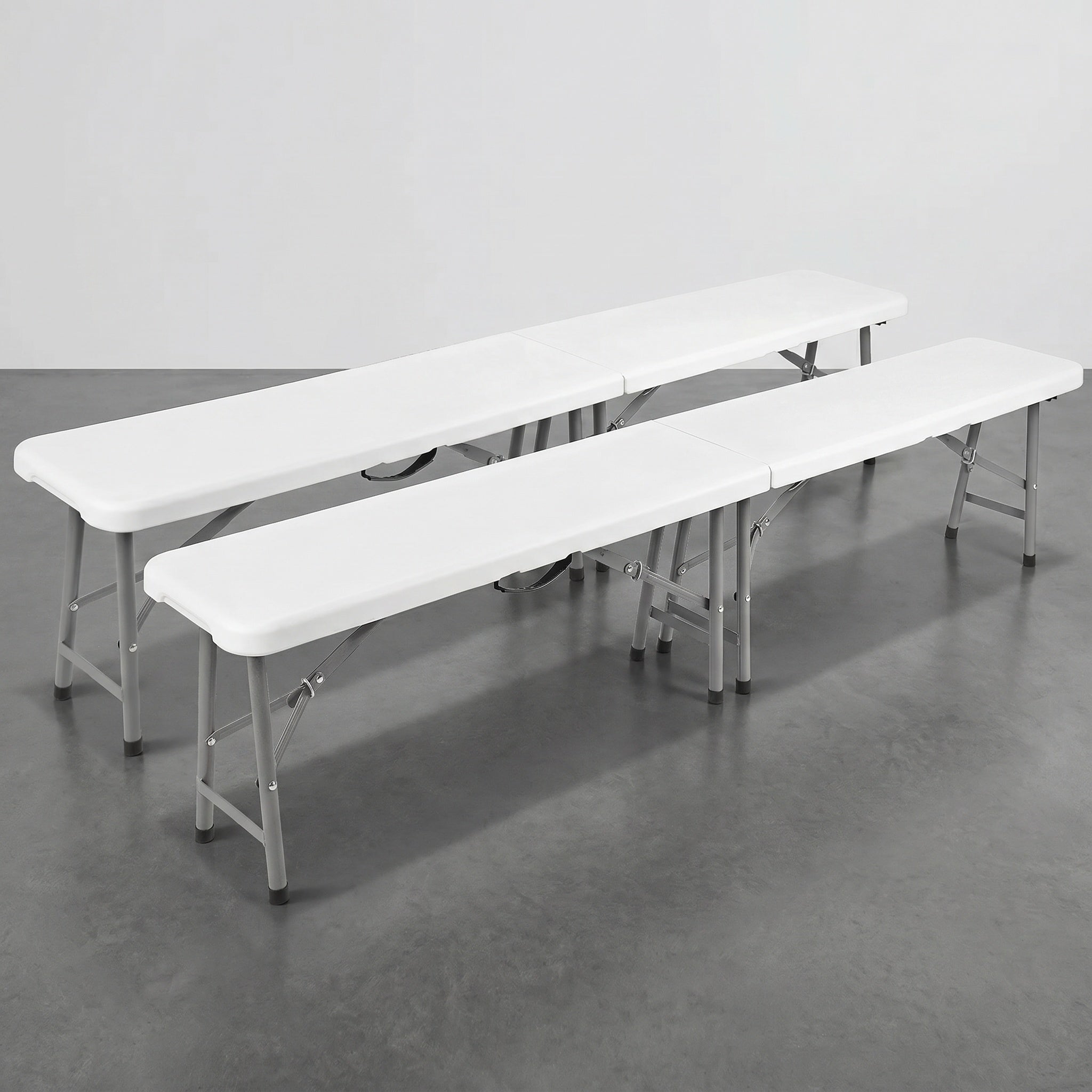 Lot de 2 bancs pliants portables avec assise rembourrée et structure en acier