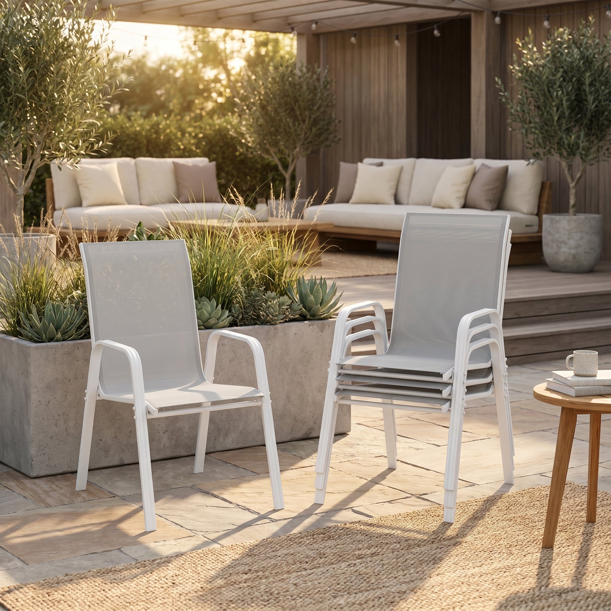 Lot de 4 chaises gris de jardin