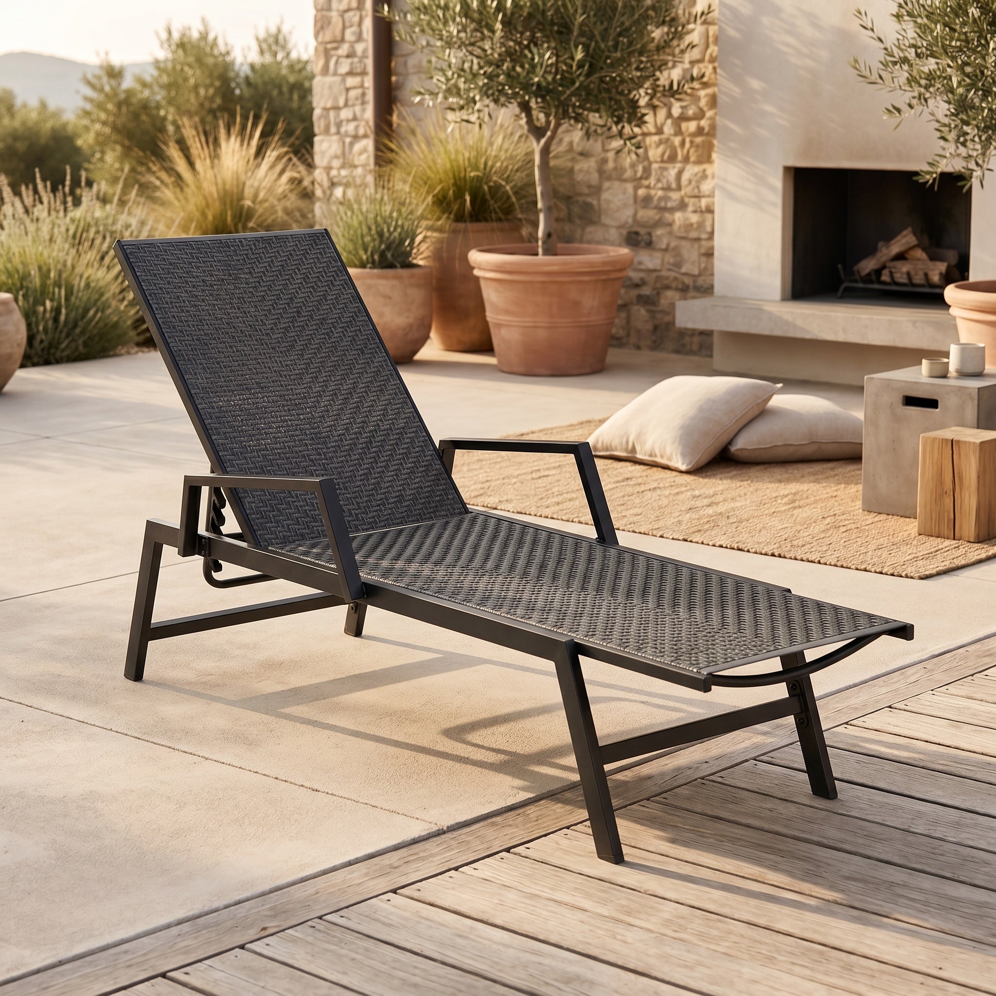 Bain de soleil aluminium tressé noir accoudoirs réglable