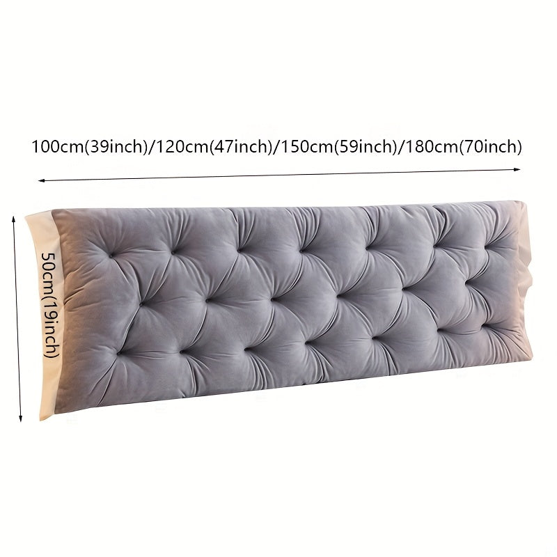 Luxury Crystal Velvet Bed Cushion with Plush Filling - Extra Long Headboard Support & Lumbar Pillow, Zipper Closure, All-Season Soft Bed Pillow for Queen/King Size Beds, Elegant Home Decor in Neutral Grey/Beige, Hand Wash Onl