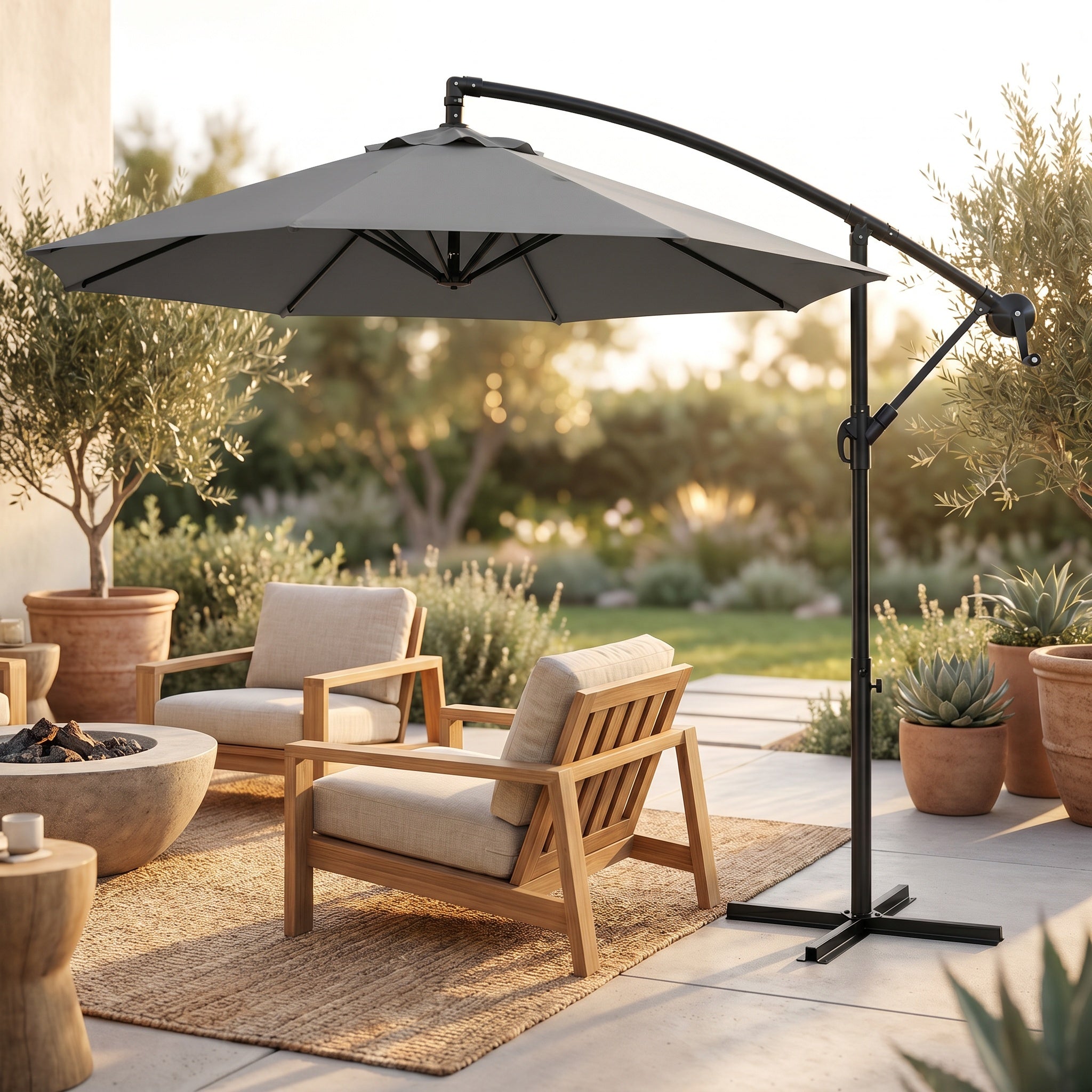 Toile de parasol déporté gris foncé résistante et imperméable