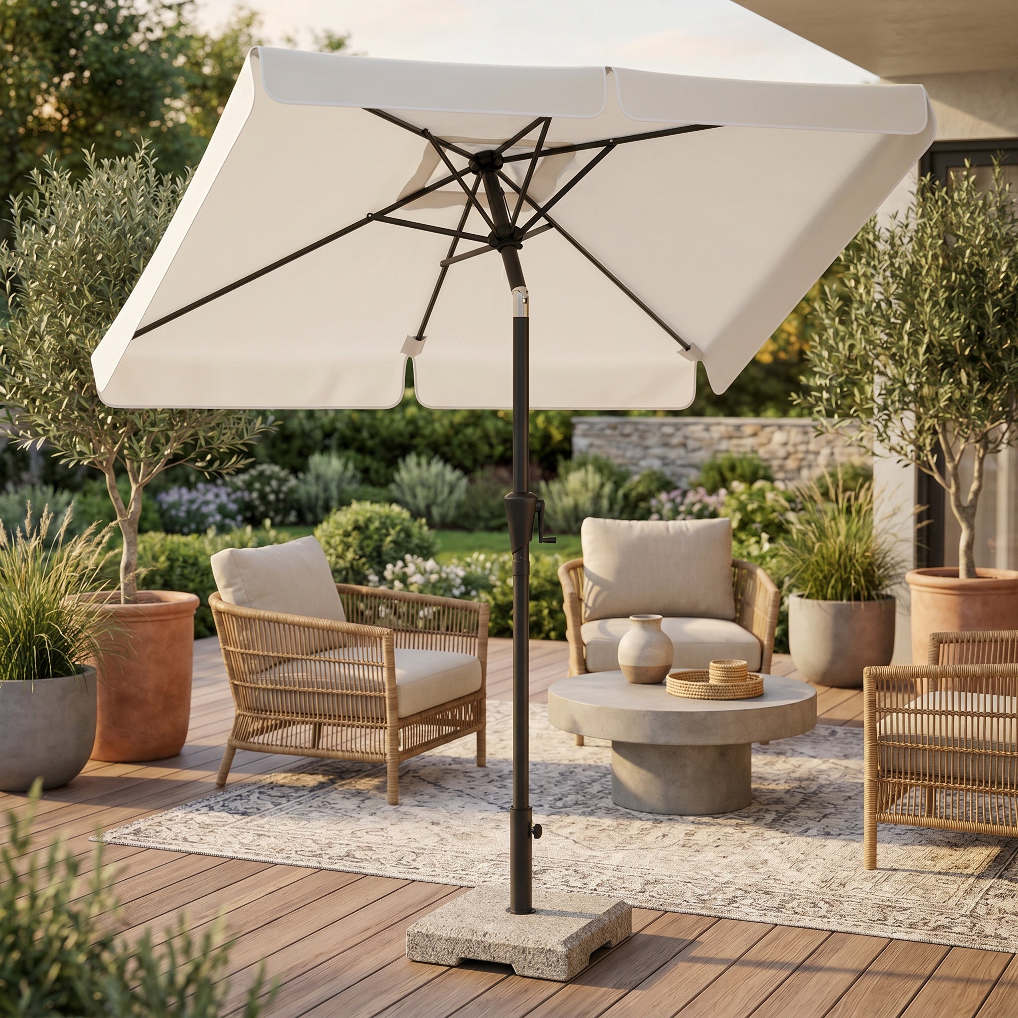 Parasol droit aluminium toile manivelle
