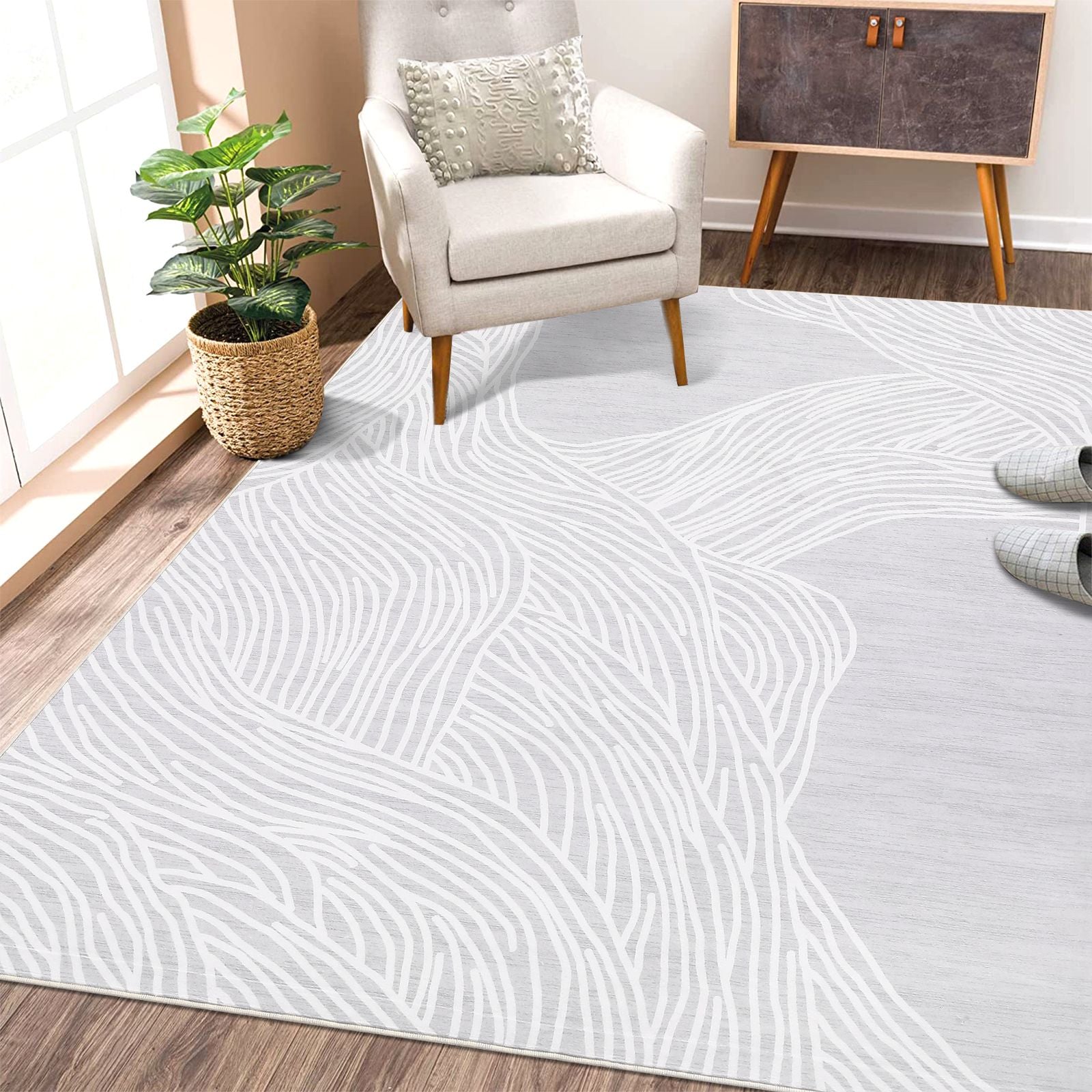 Tapis Abstrait Gris et Blanc Polyester