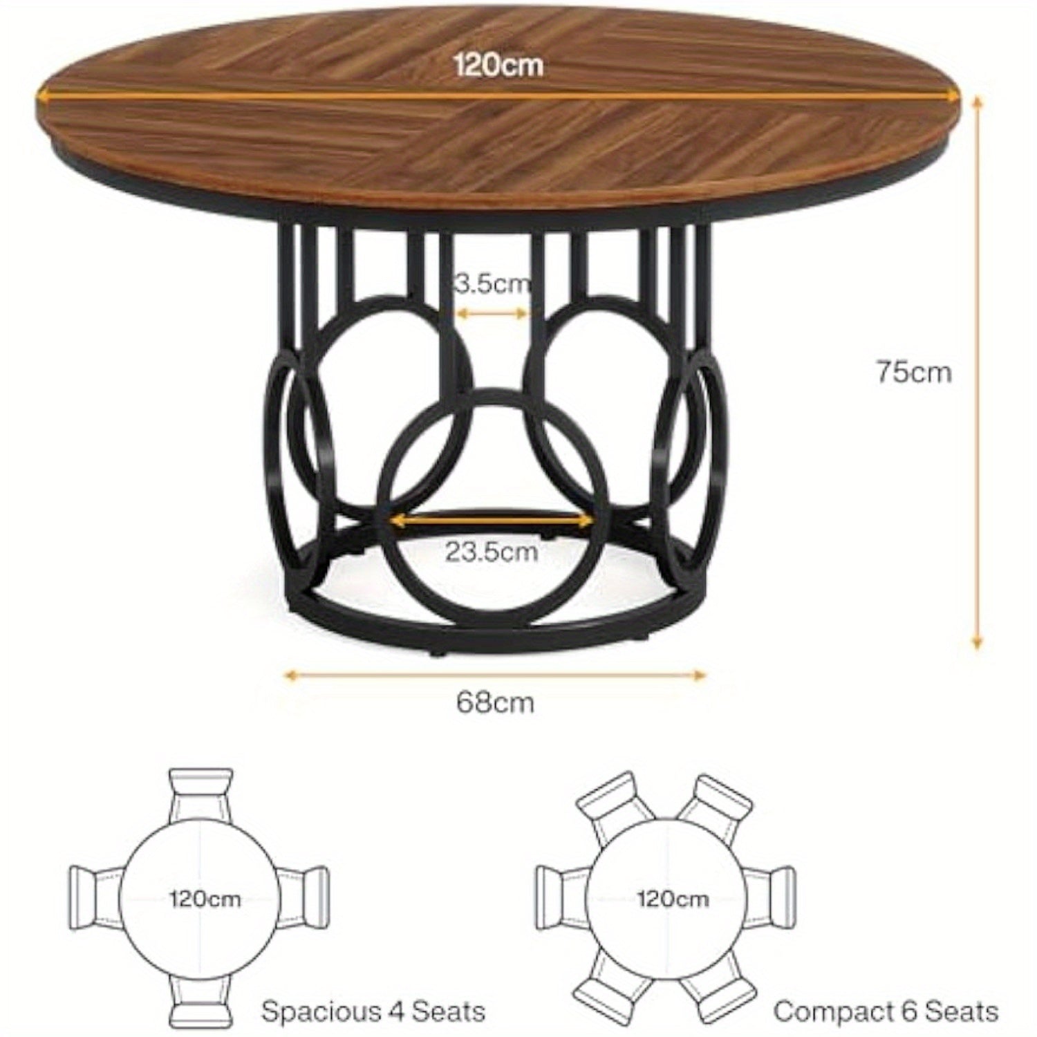 Table Ronde Bois Métal 120 cm de diamètre