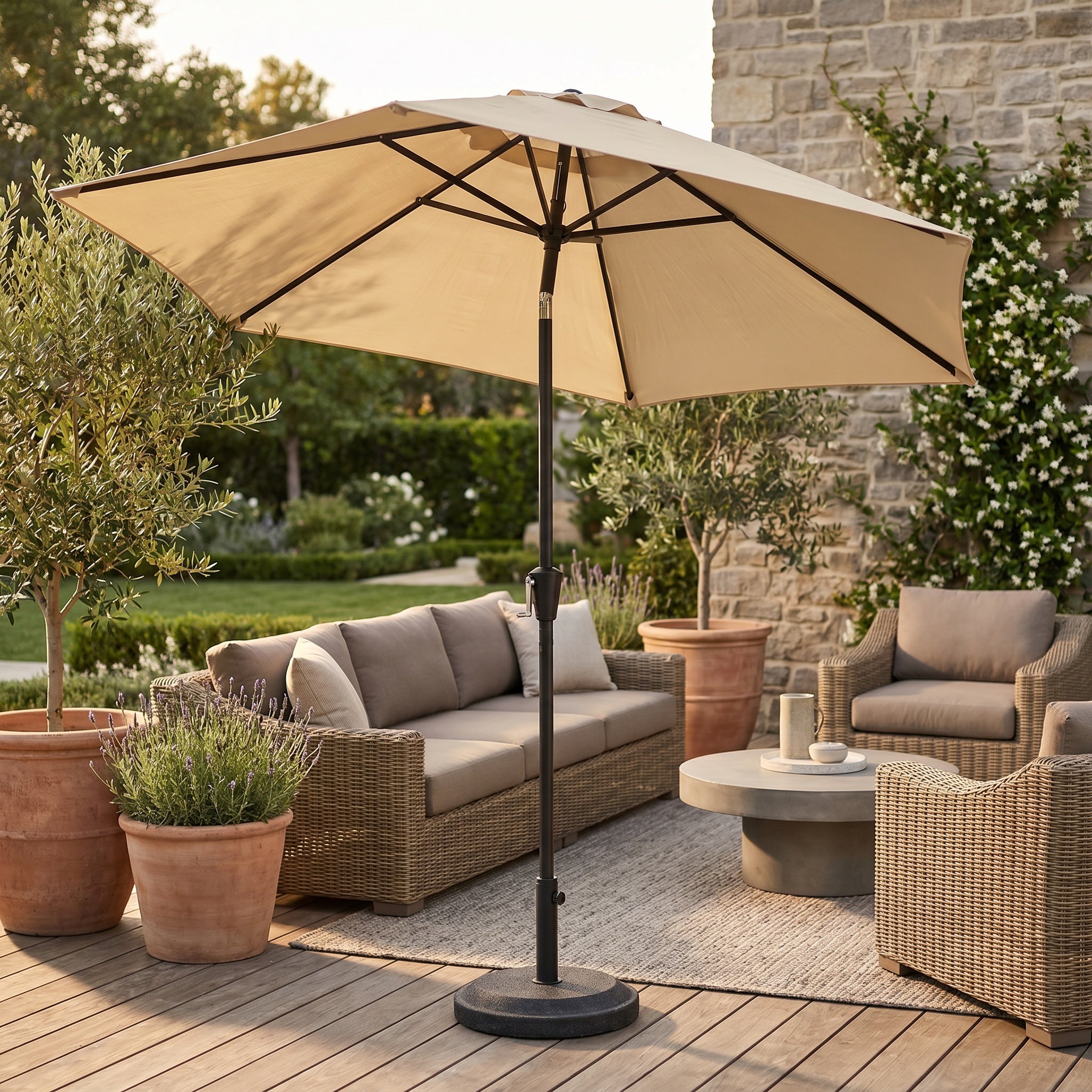 Parasol droit en aluminium à toile avec manivelle