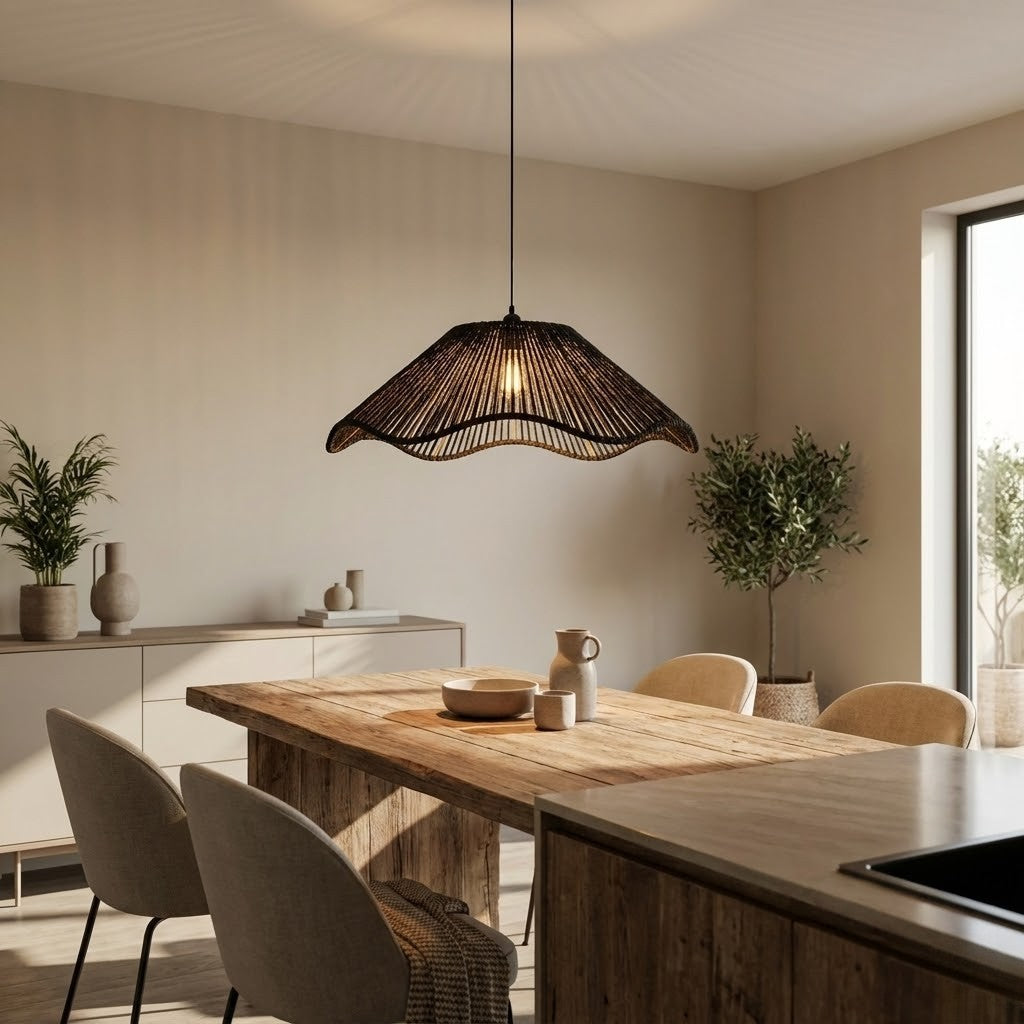 Abat-jour artisanal en corde pour salon et cuisine