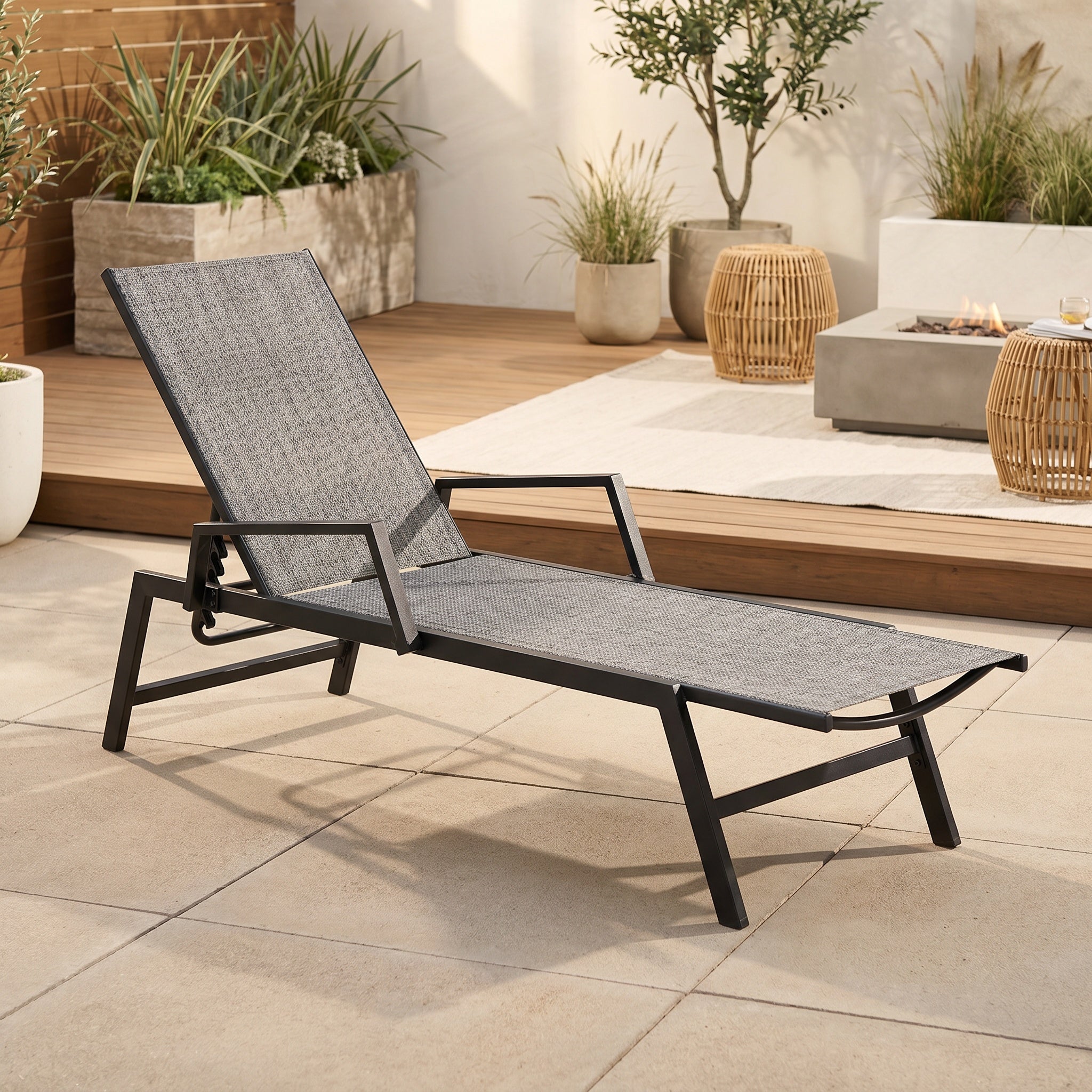 Bain de soleil aluminium tressé noir accoudoirs réglable