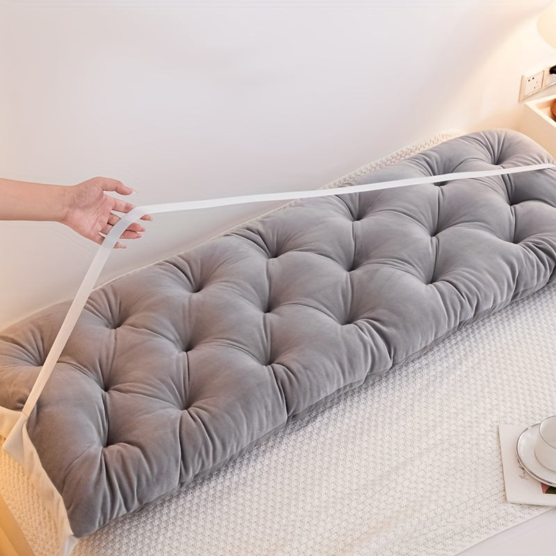 Luxury Crystal Velvet Bed Cushion with Plush Filling - Extra Long Headboard Support & Lumbar Pillow, Zipper Closure, All-Season Soft Bed Pillow for Queen/King Size Beds, Elegant Home Decor in Neutral Grey/Beige, Hand Wash Onl