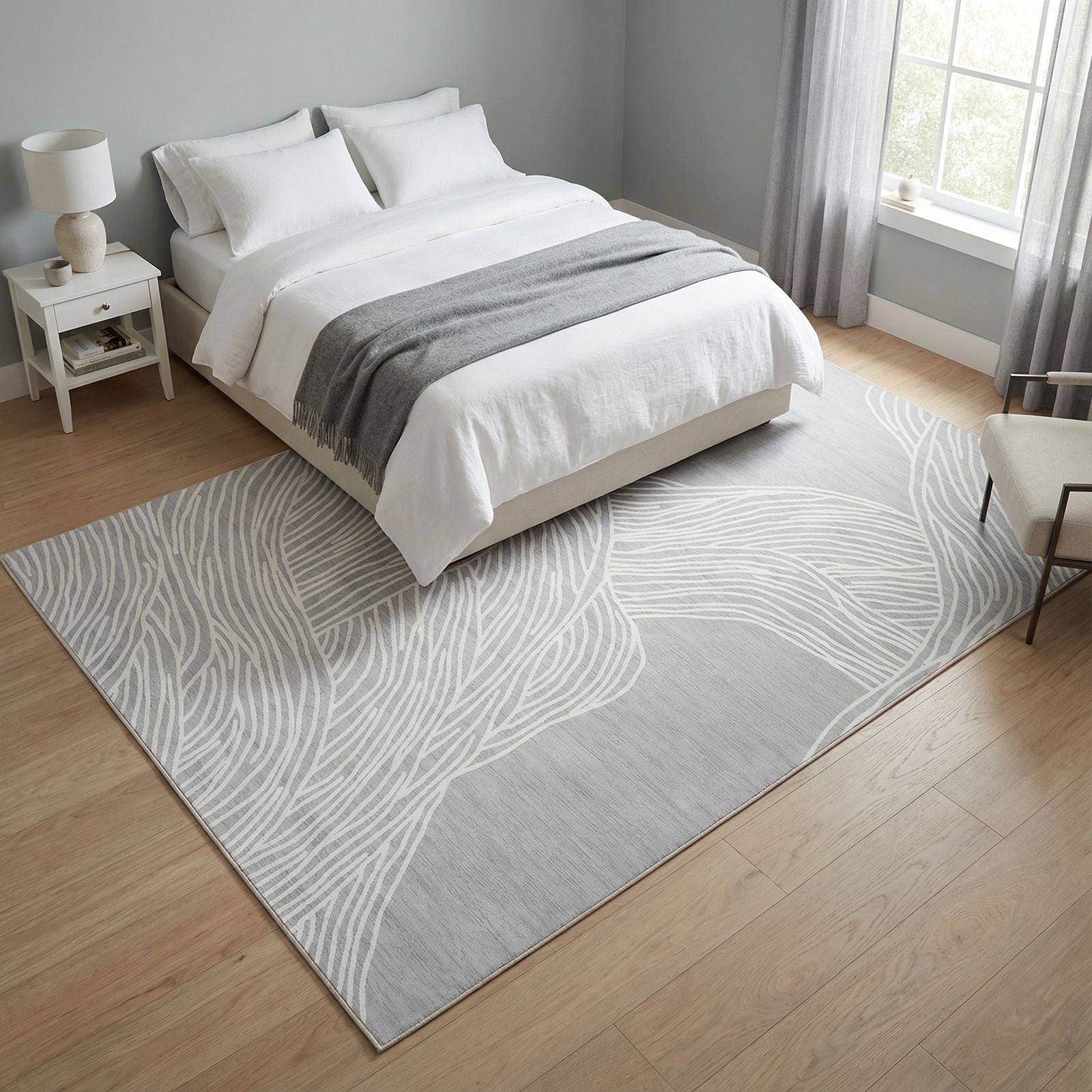 Tapis Abstrait Gris et Blanc Polyester