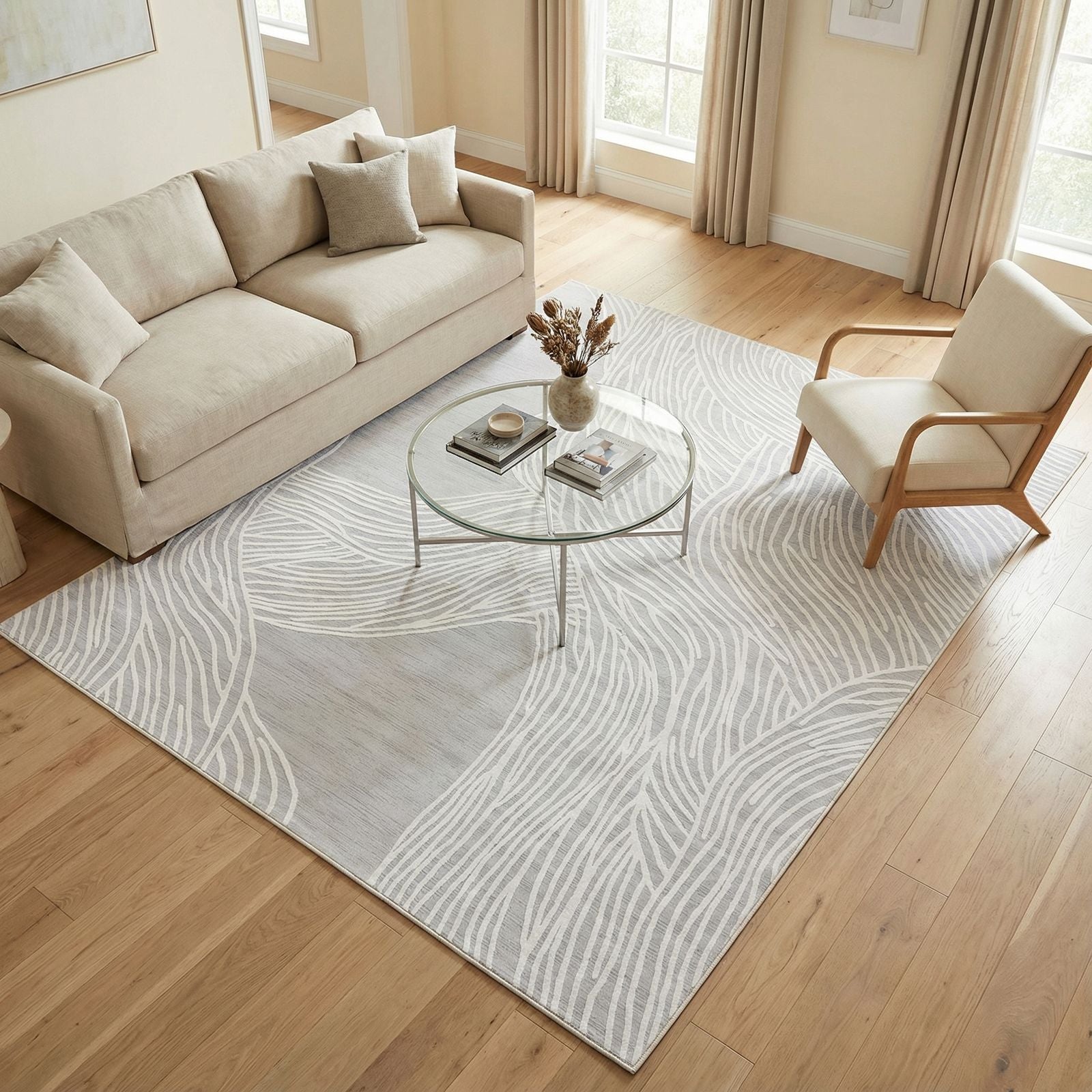Tapis Abstrait Gris et Blanc Polyester