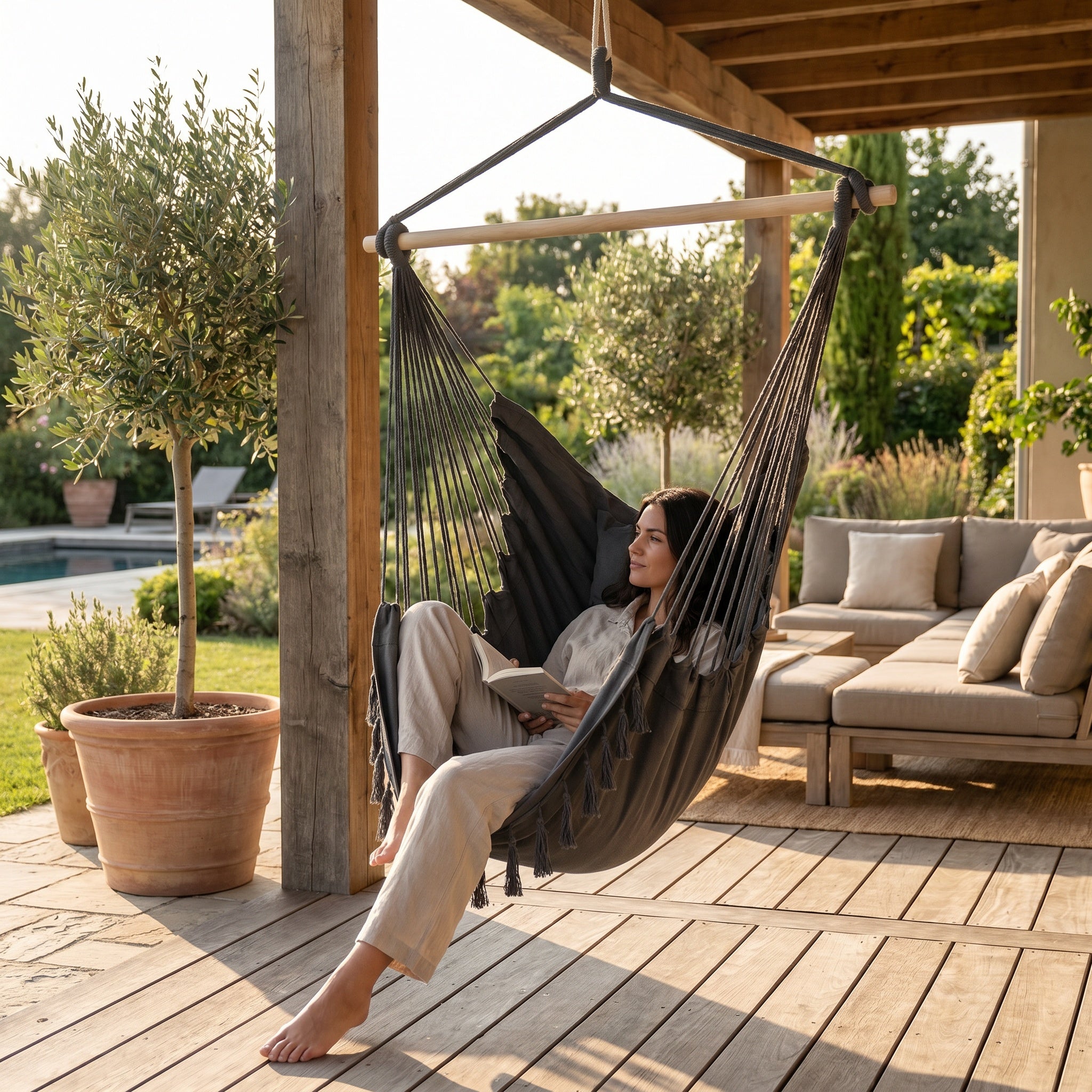 Fauteuil hamac suspendu avec coussins