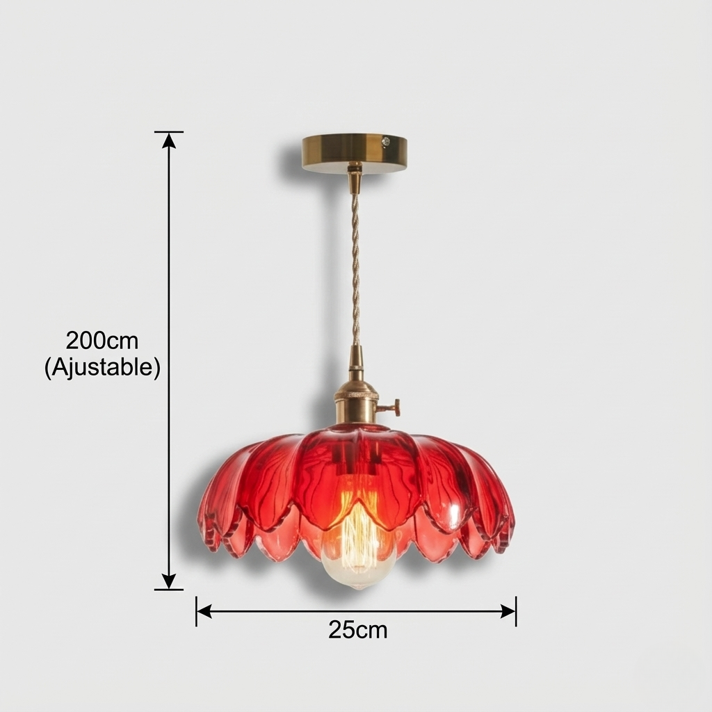Suspension vintage en verre transparent en forme de fleur de lotus