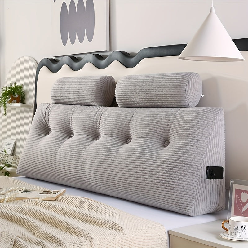 Tête de lit triangulaire en velours côtelé avec coussin intégré