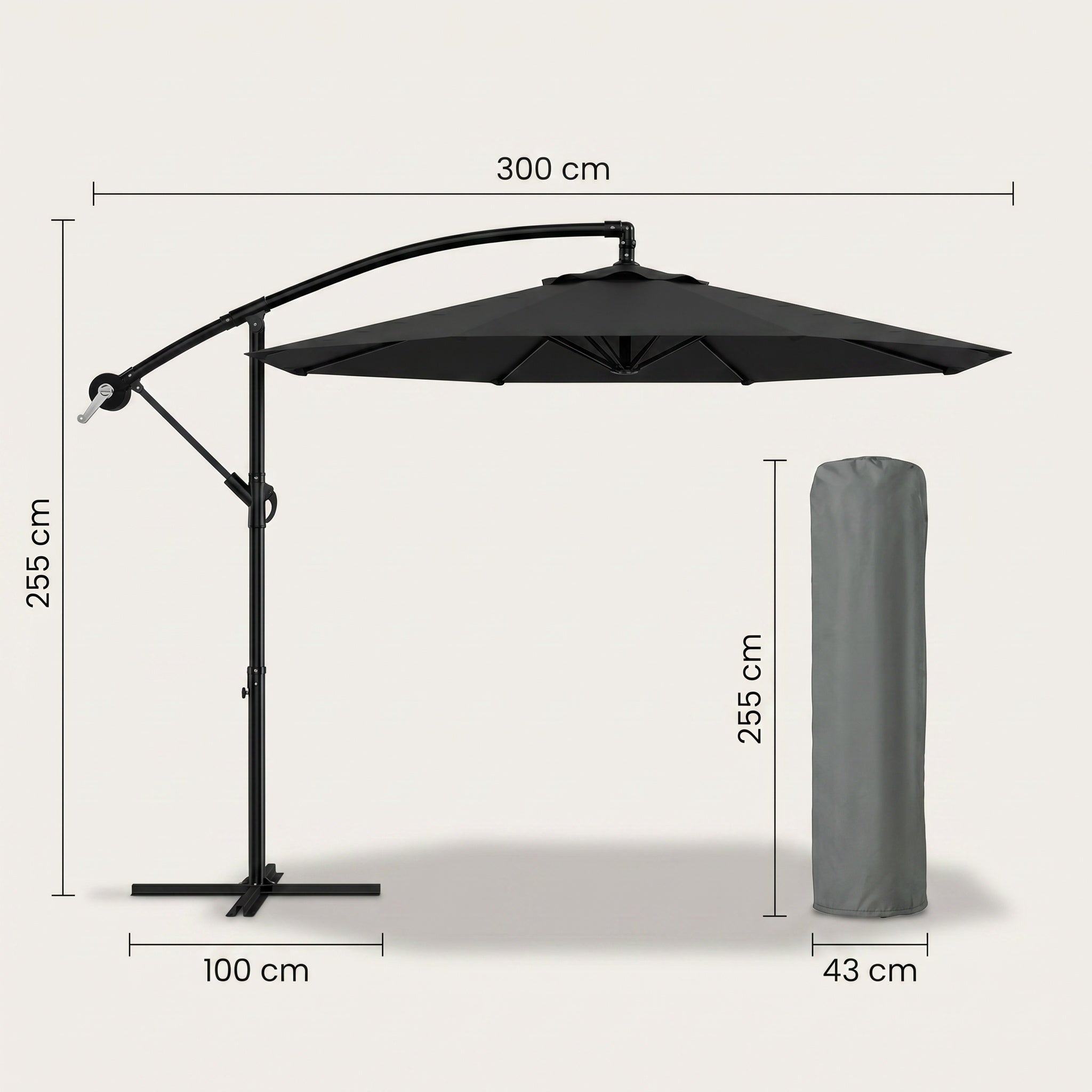 Toile de parasol déporté gris foncé résistante et imperméable