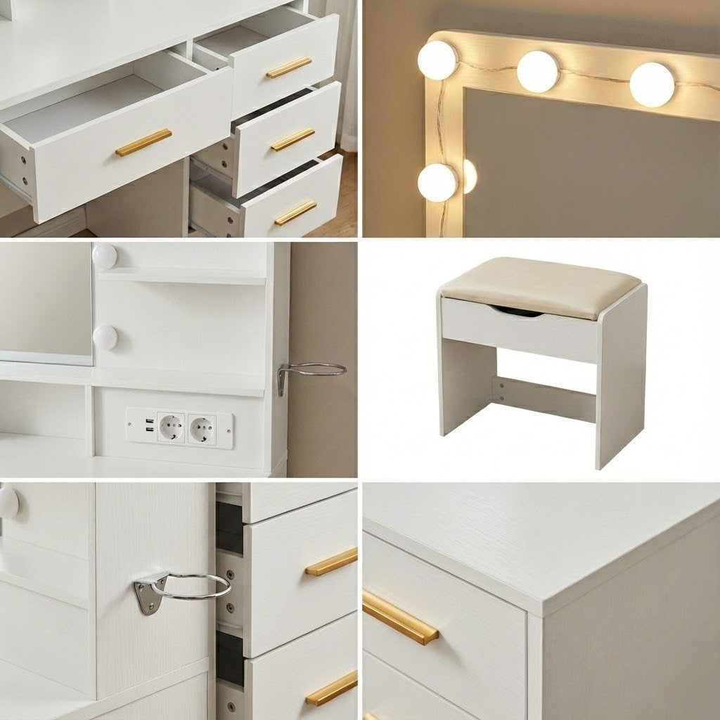 Coiffeuse complète LED avec miroir et tabouret