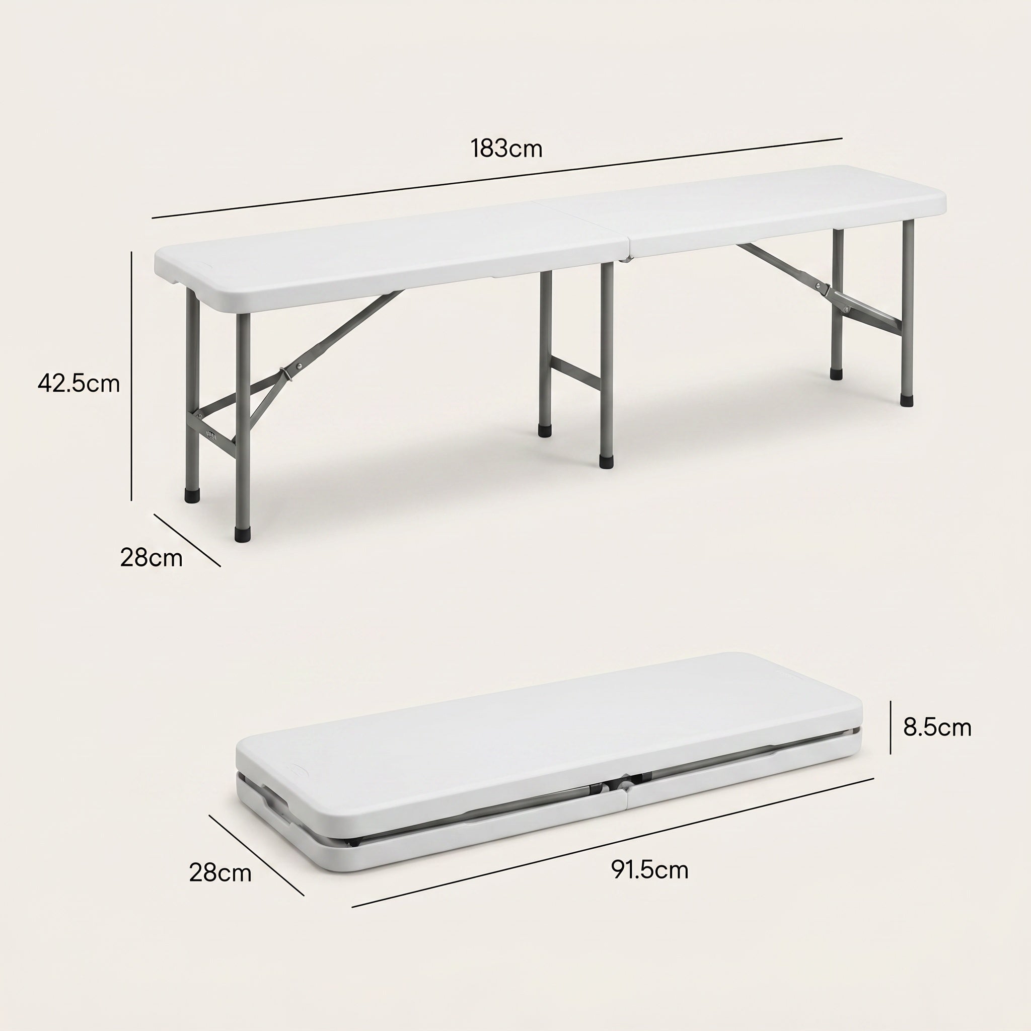 Lot de 2 bancs pliants portables avec assise rembourrée et structure en acier