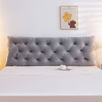 Luxury Crystal Velvet Bed Cushion with Plush Filling - Extra Long Headboard Support & Lumbar Pillow, Zipper Closure, All-Season Soft Bed Pillow for Queen/King Size Beds, Elegant Home Decor in Neutral Grey/Beige, Hand Wash Onl