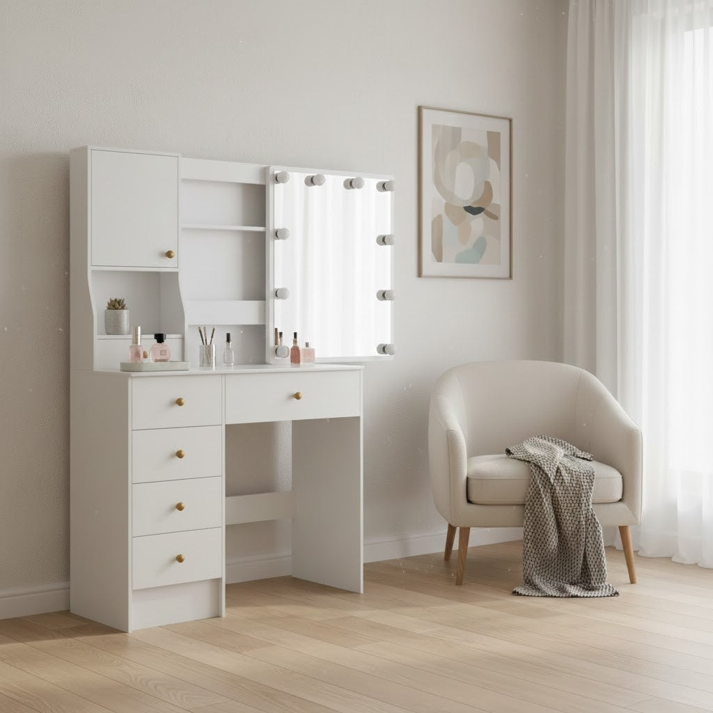 Coiffeuse LED avec miroir et tabouret