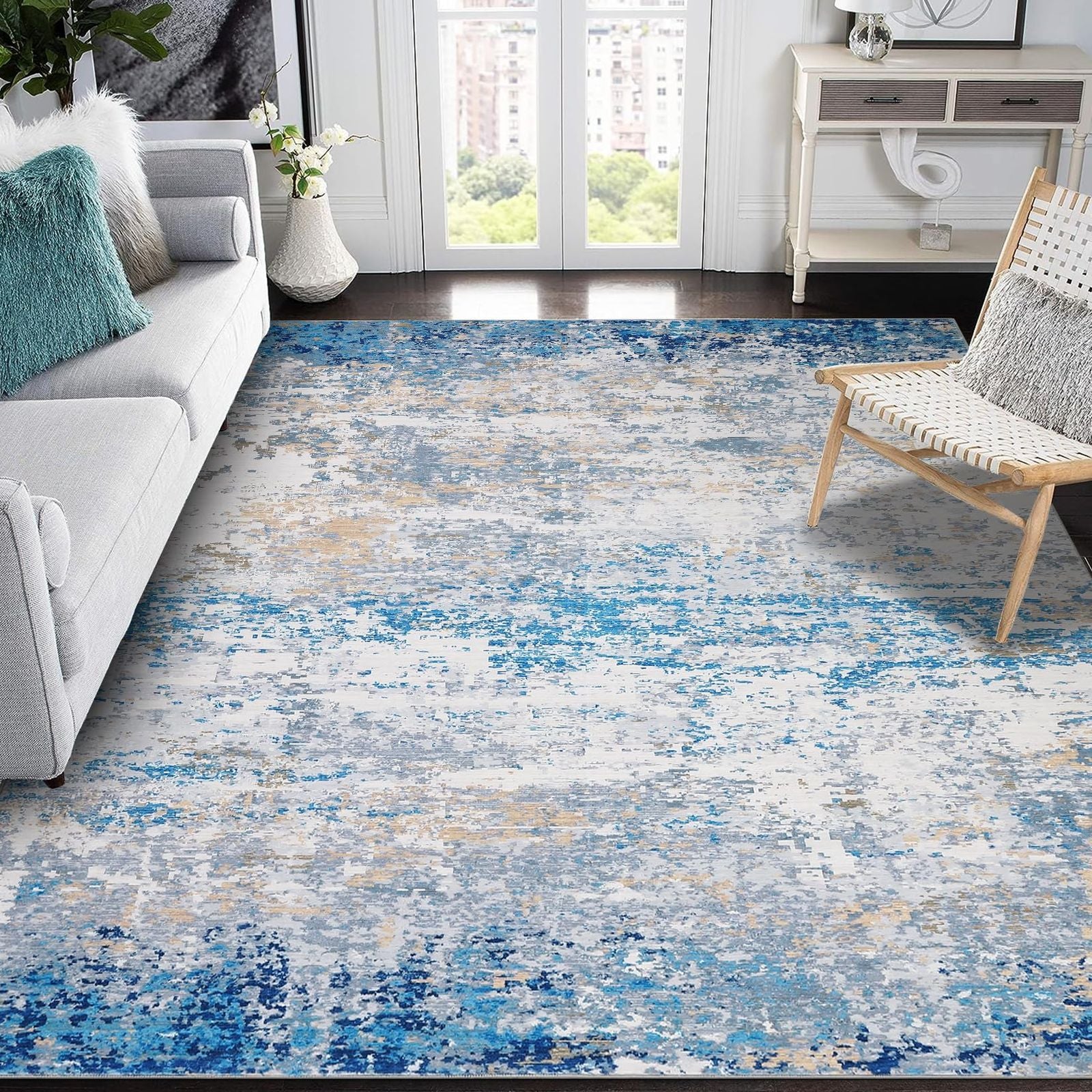 Tapis Abstrait Bleu Moderne