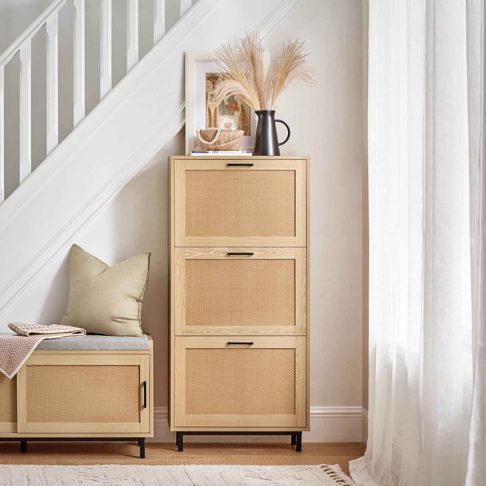 Meuble à chaussures cannage naturel