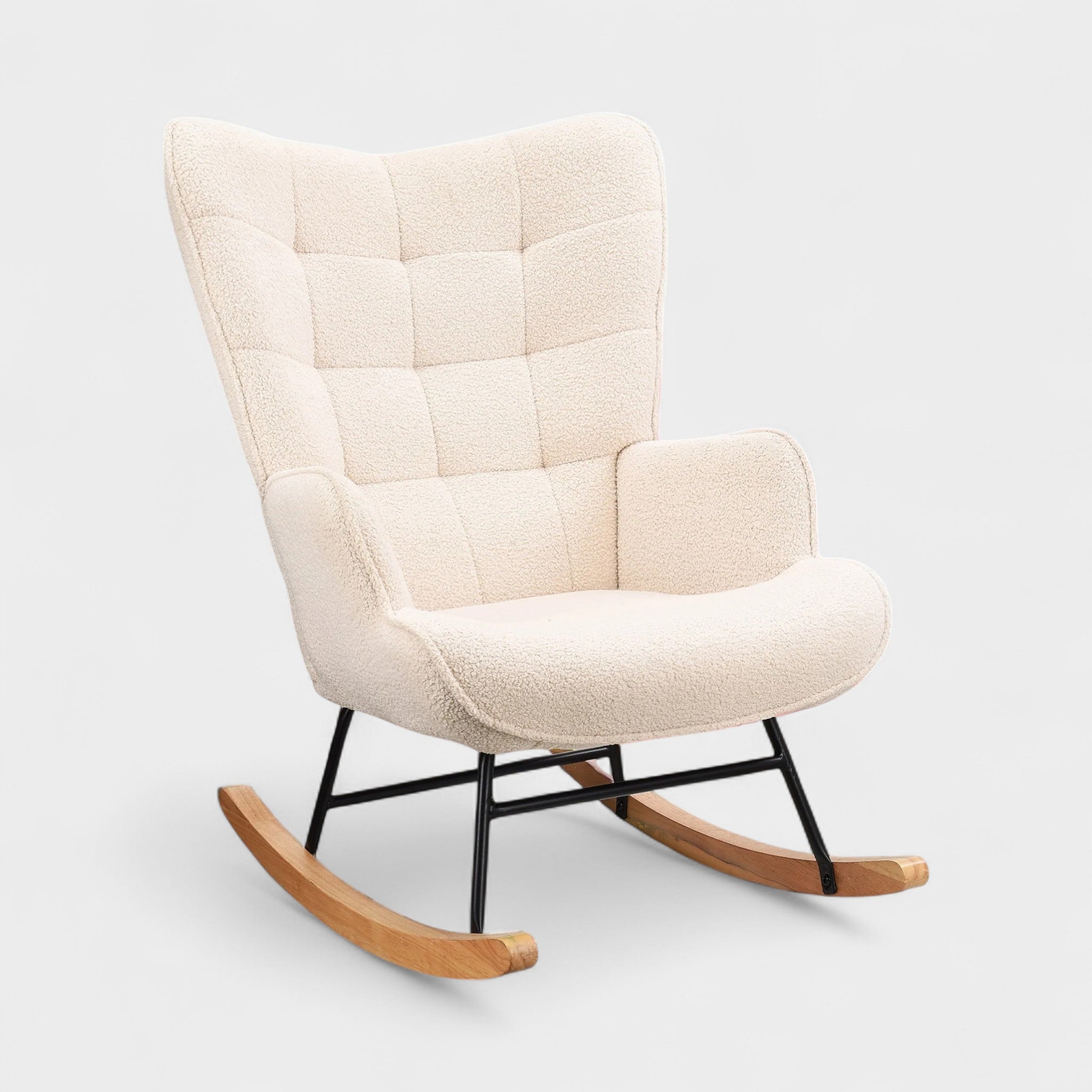 ROSAHQNDA Rocking chair, soft plush fabric with armrests and backrest, casual upholstered chair, for living room, bedroom, Yard