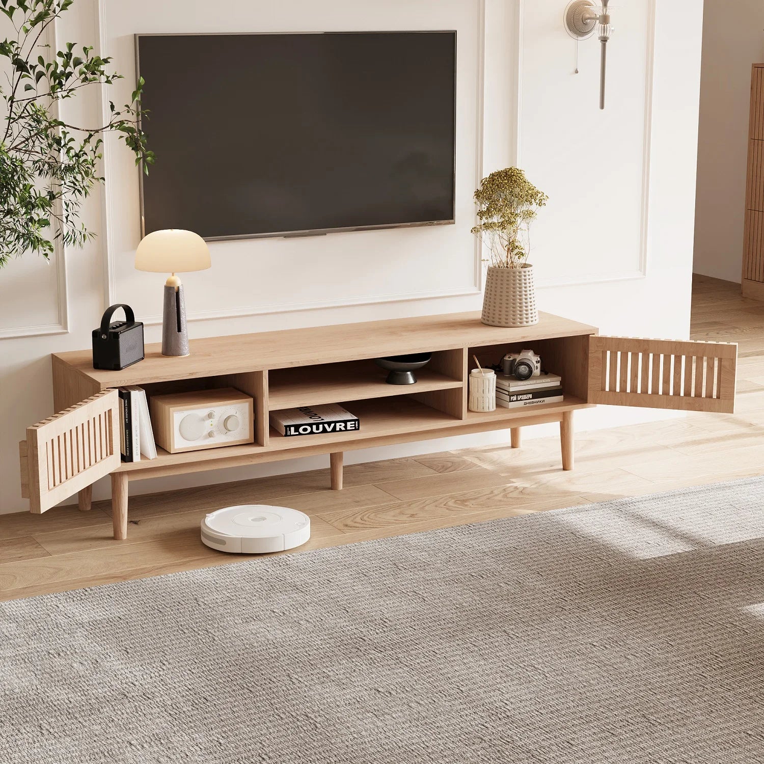 Meuble TV Bois Rainuré