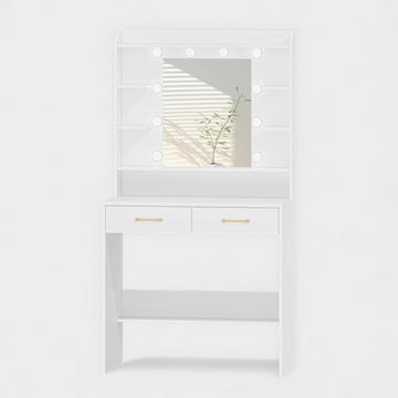 Coiffeuse avec miroir, étagères et tiroirs