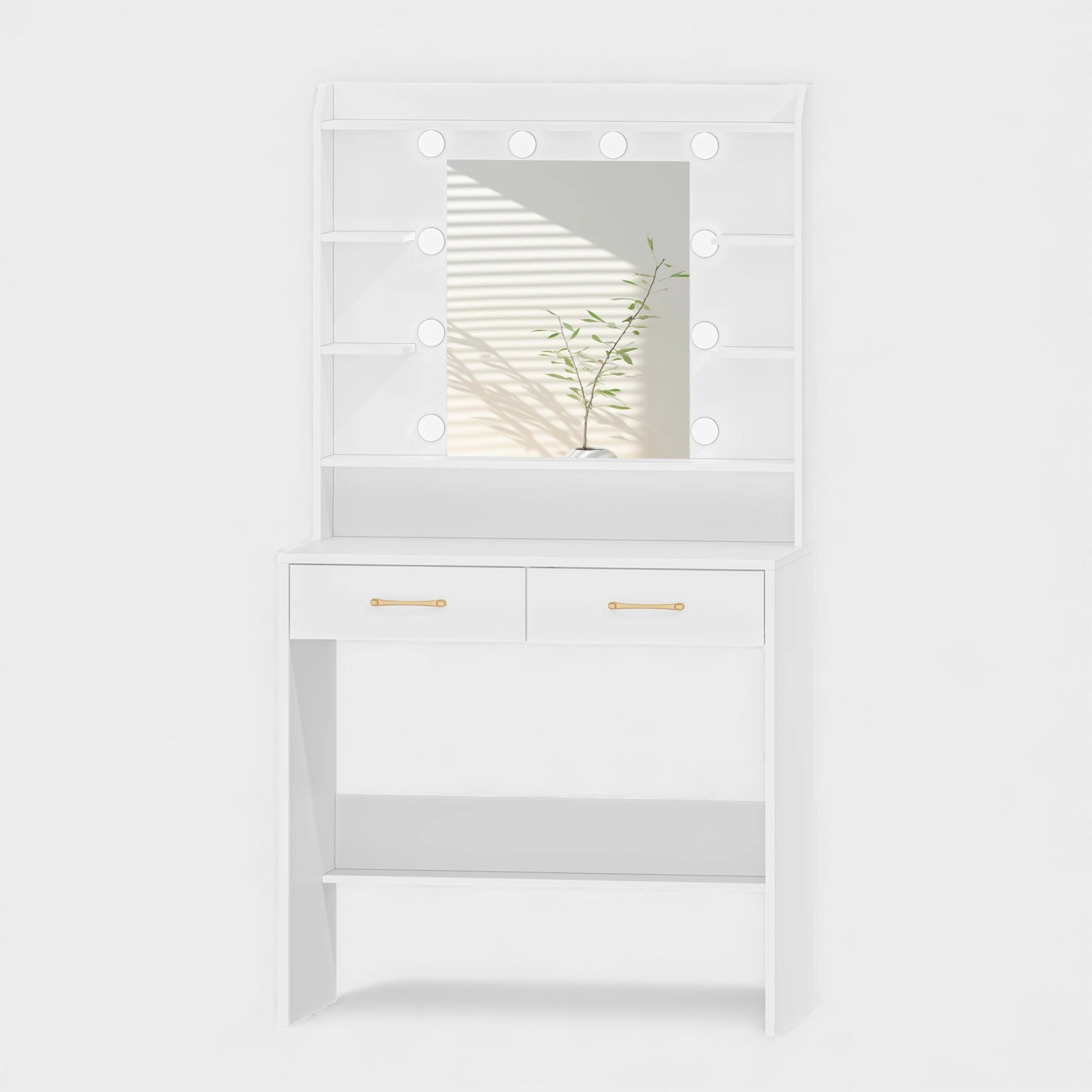 Coiffeuse avec miroir, étagères et tiroirs