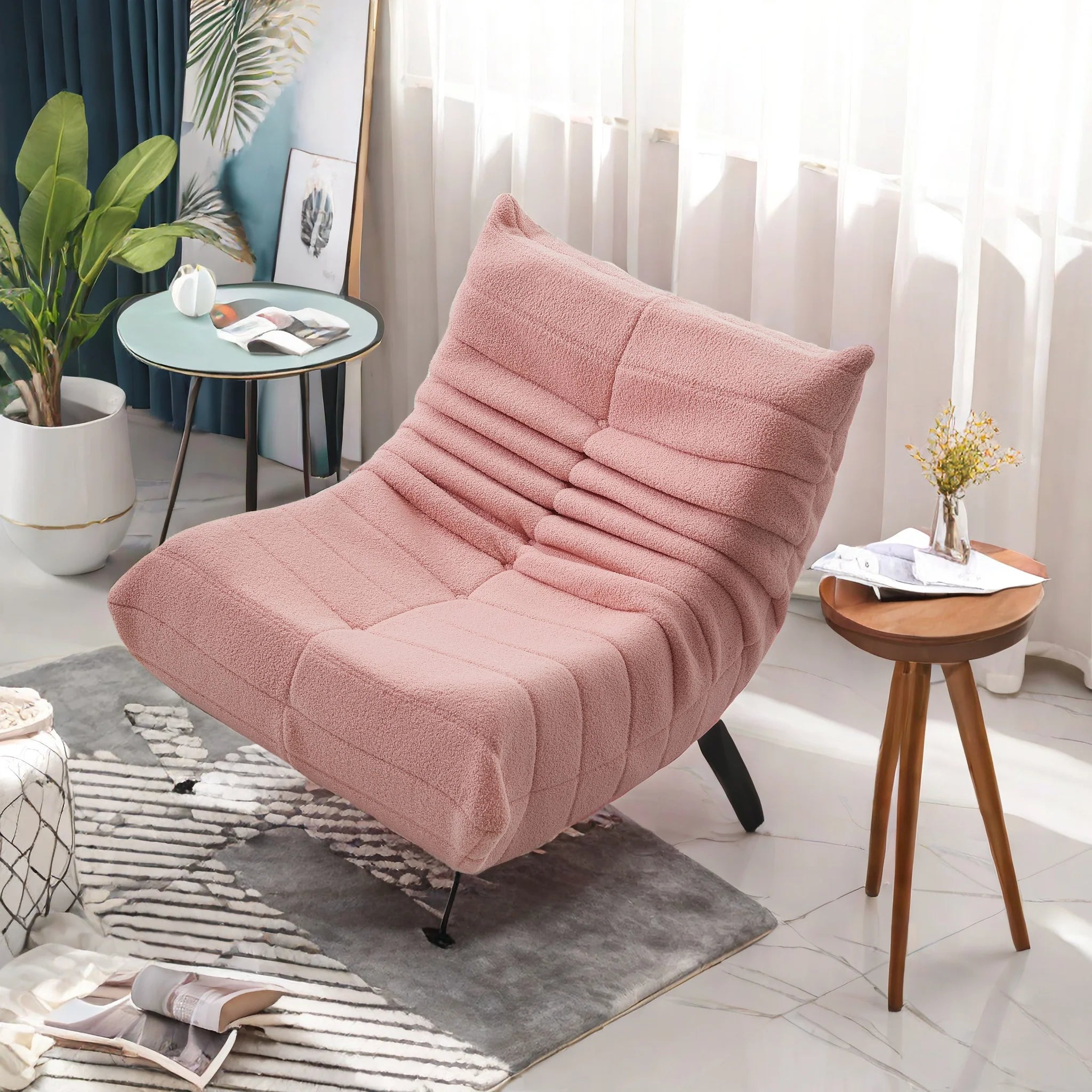 Fauteuil Lazy en Velours Teddy
