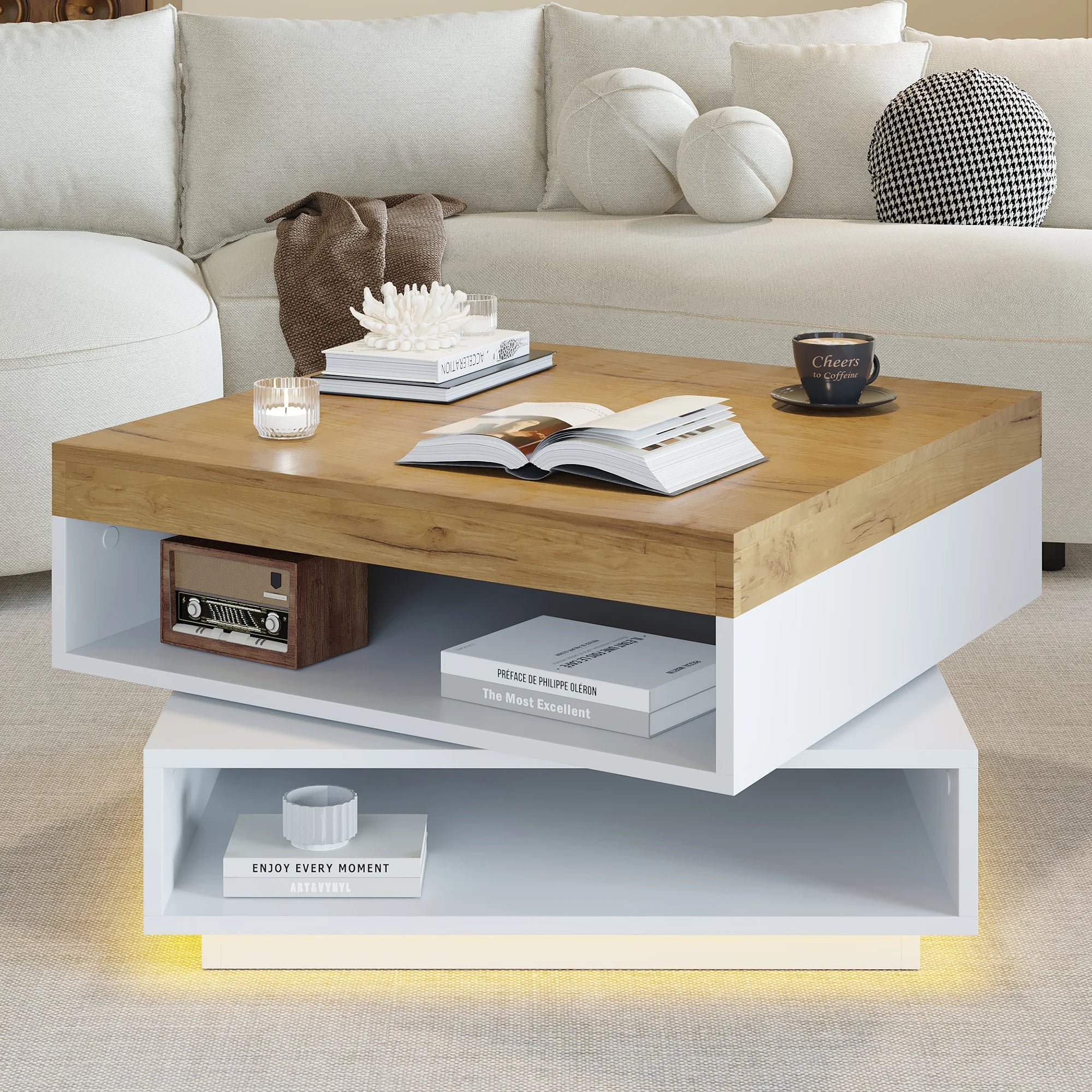 Table basse moderne blanche et bois
