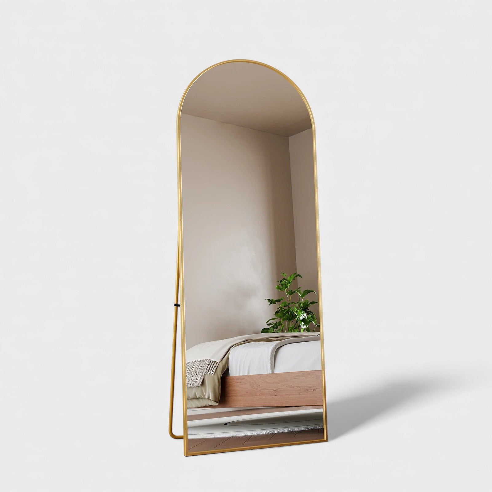 Miroir sur Pied Courbé – Verre Trempé et Cadre Doré