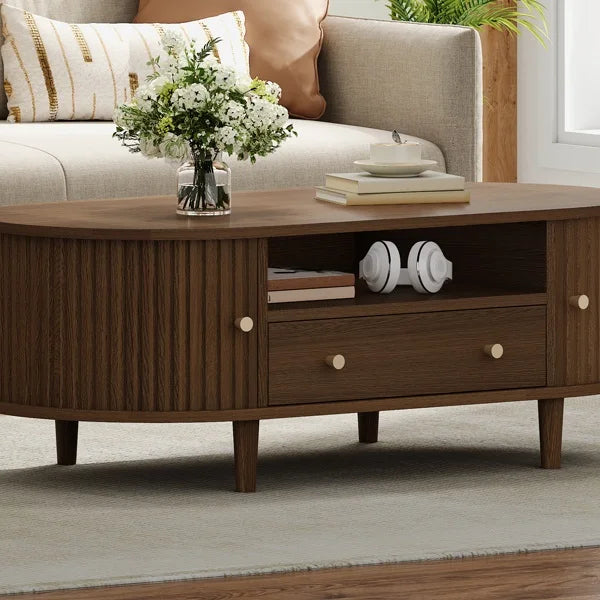 Meuble TV ovale en bois foncé
