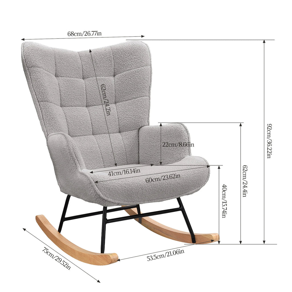 ROSAHQNDA Rocking chair, soft plush fabric with armrests and backrest, casual upholstered chair, for living room, bedroom, Yard
