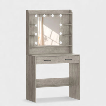 Coiffeuse avec miroir, étagères et tiroirs