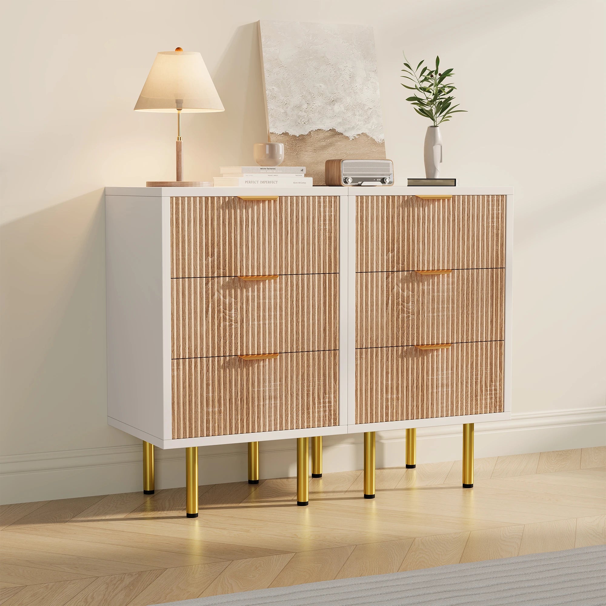 Lot de 2 Tables de Chevet Rainurées