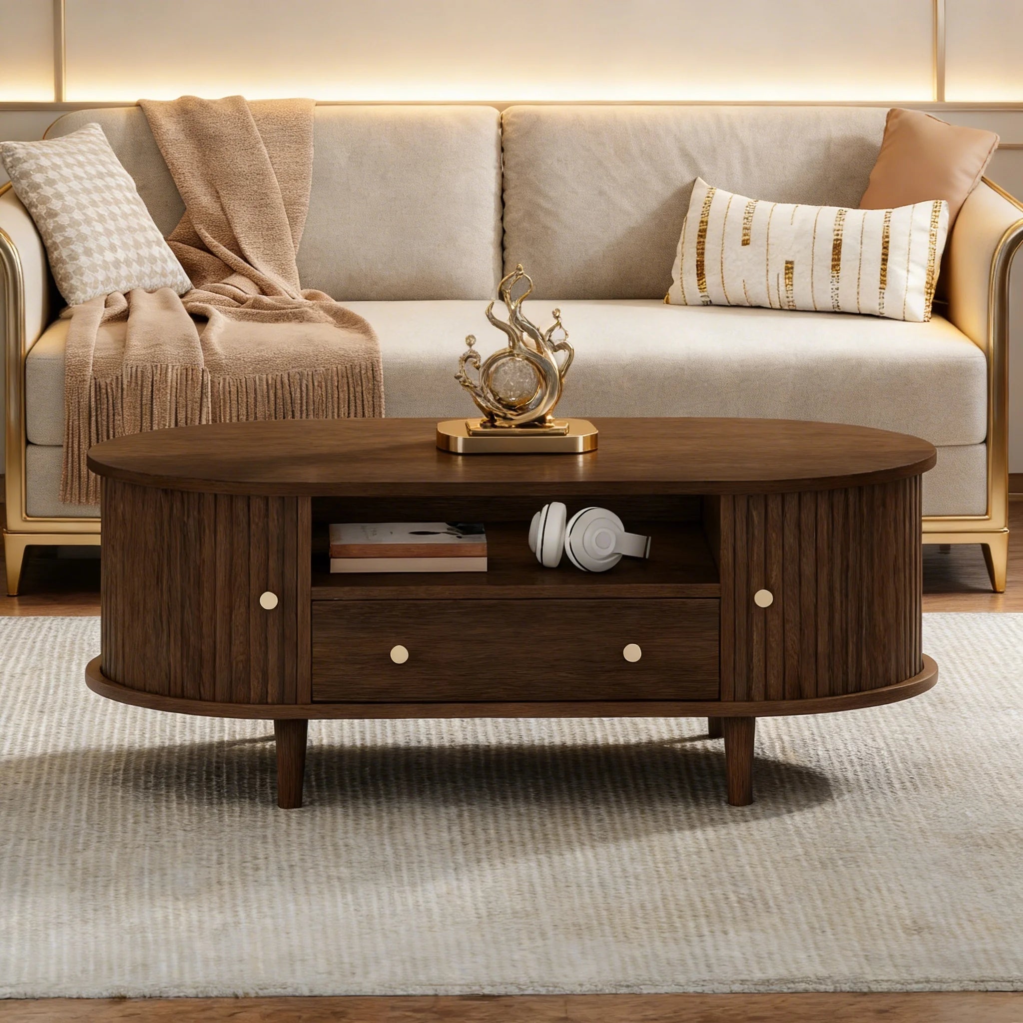 Meuble TV ovale en bois foncé