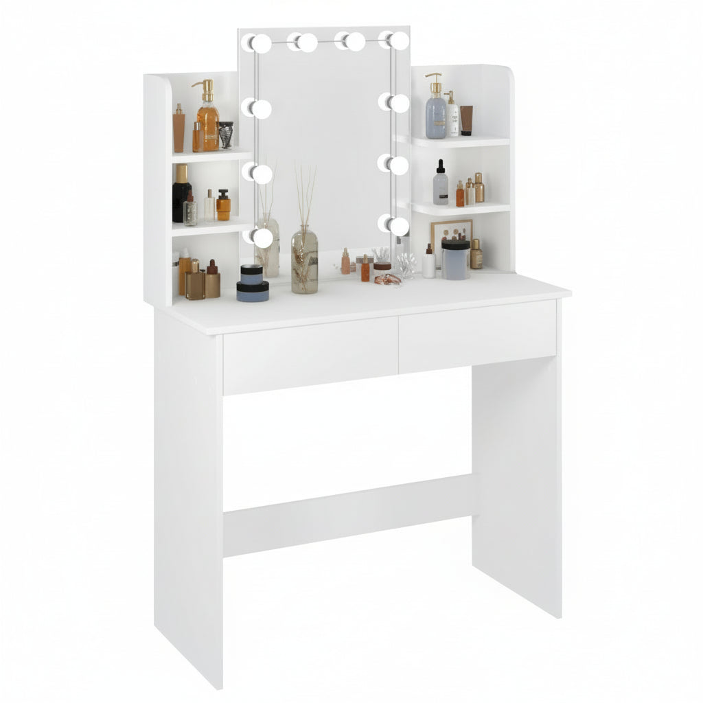 Coiffeuse LED 2 tiroirs 4 étagères