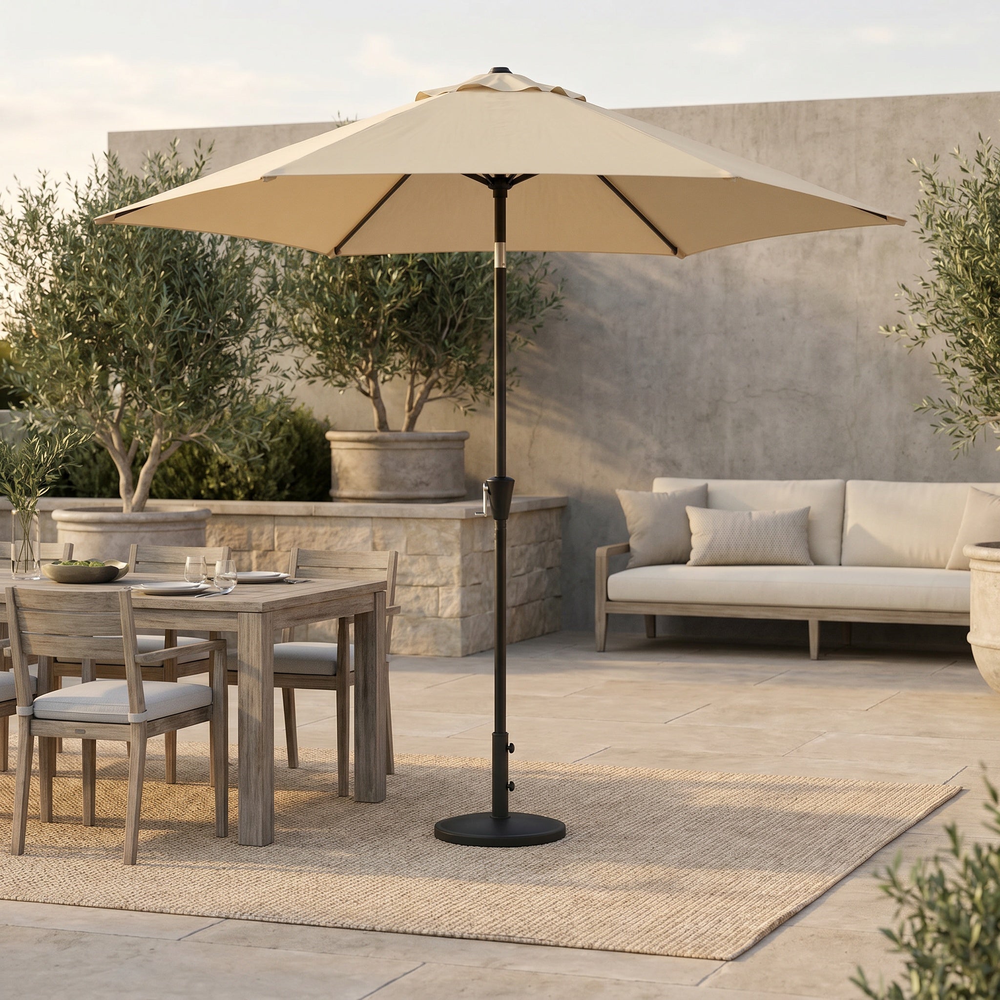 Parasol droit en aluminium à toile avec manivelle