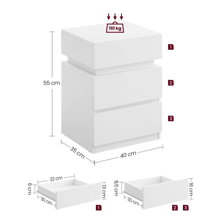 Table de chevet LED 3 tiroirs moderne