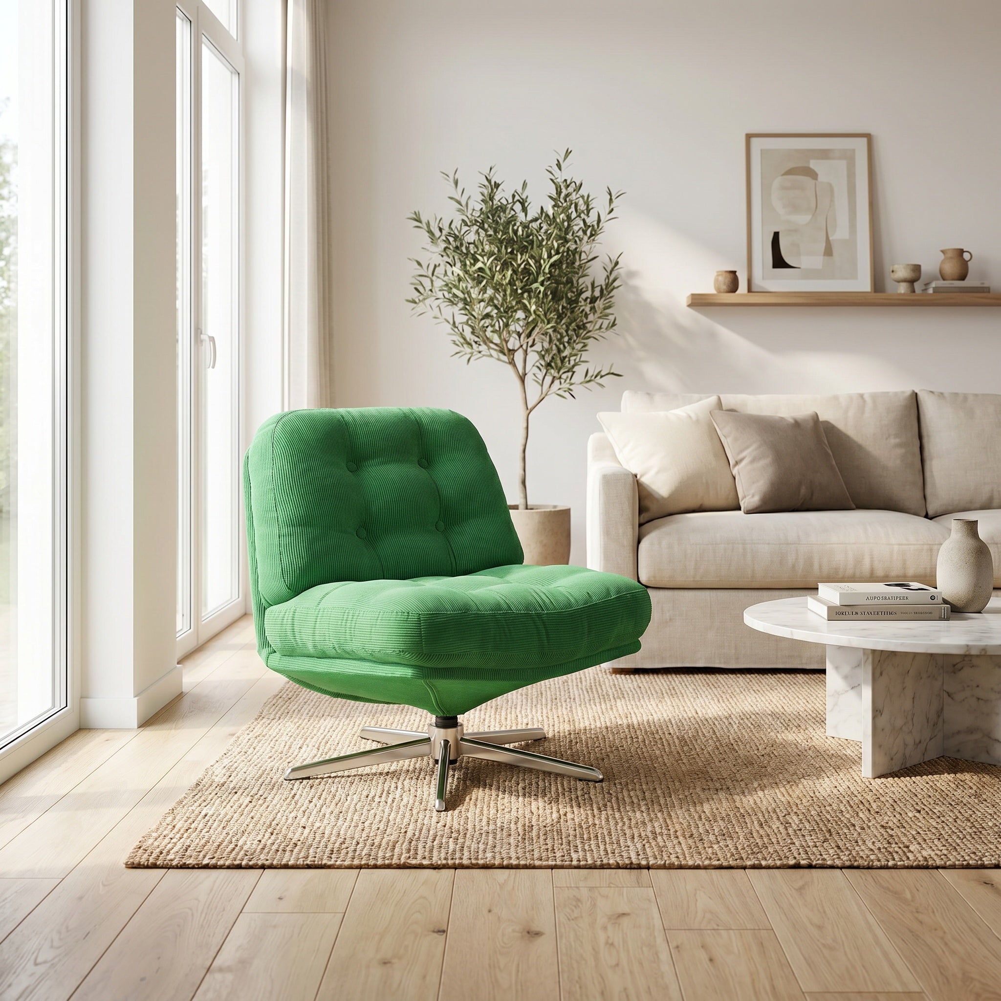 Fauteuil lounge pivotant capitonné